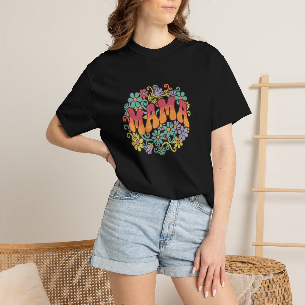 Mama Floral Retro T-Shirt — Vintage Hippie Flower Power Tee for Moms