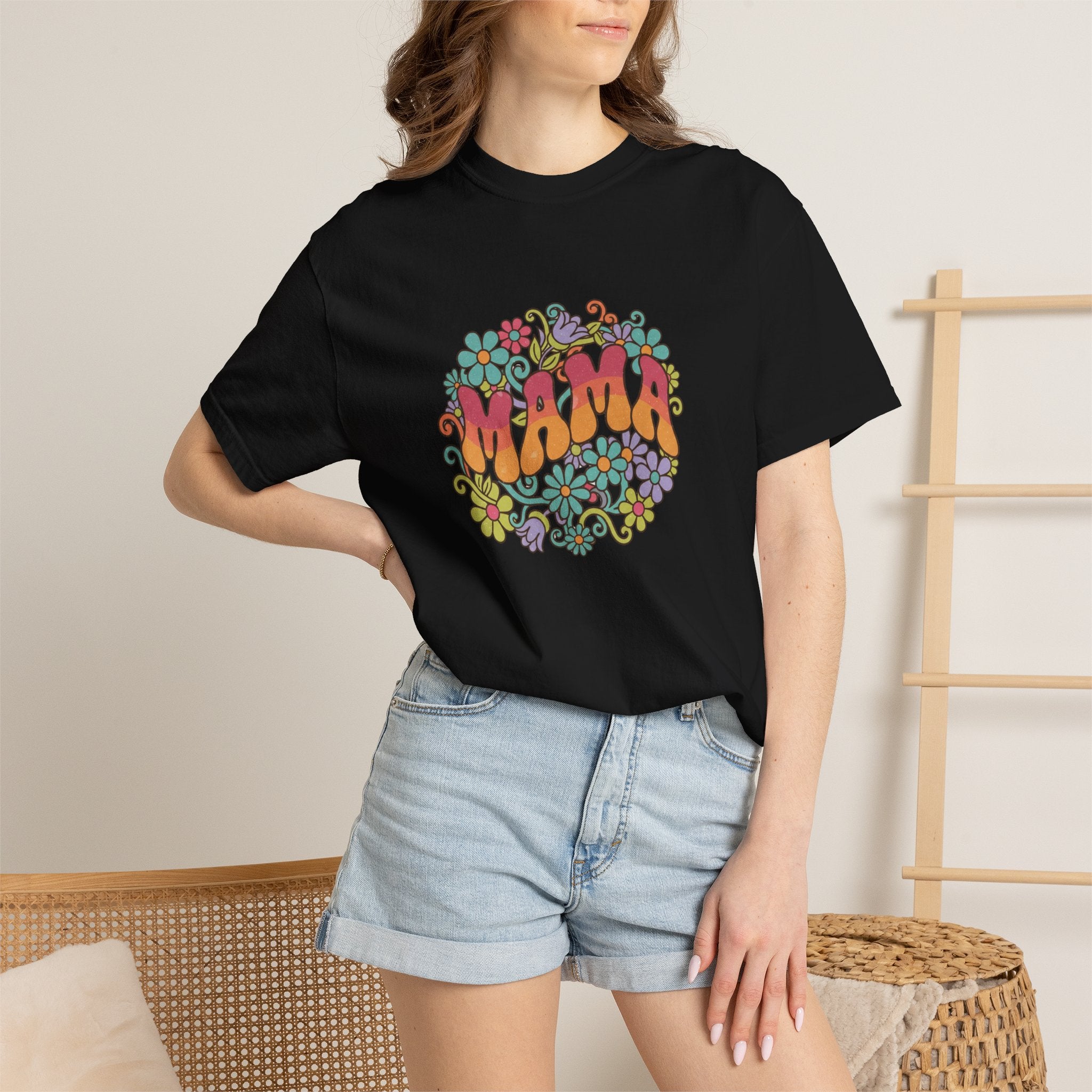 Mama Floral Retro T-Shirt — Vintage Hippie Flower Power Tee for Moms