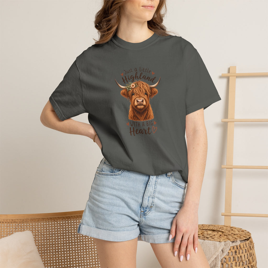 Highland Cow T-Shirt — "Just a Little Highland with a Big Heart" Cute Cow Graphic Tee