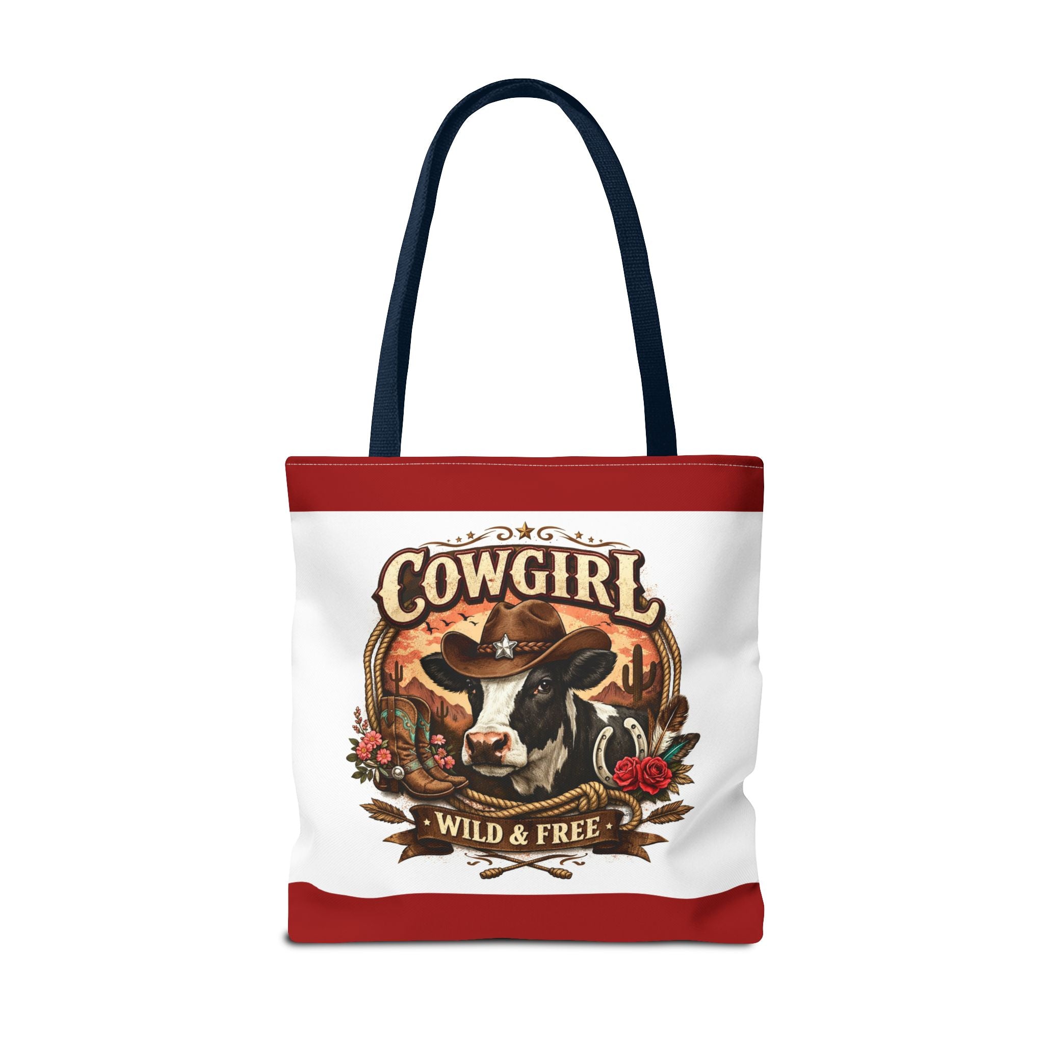 Cowgirl Tote Bag – "Cowgirl Wild & Free" Western Cow Print Tote