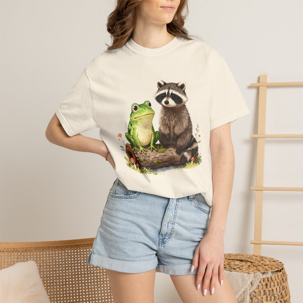 Frog & Raccoon Friends T‑Shirt — Cute Woodland Animal Graphic Tee