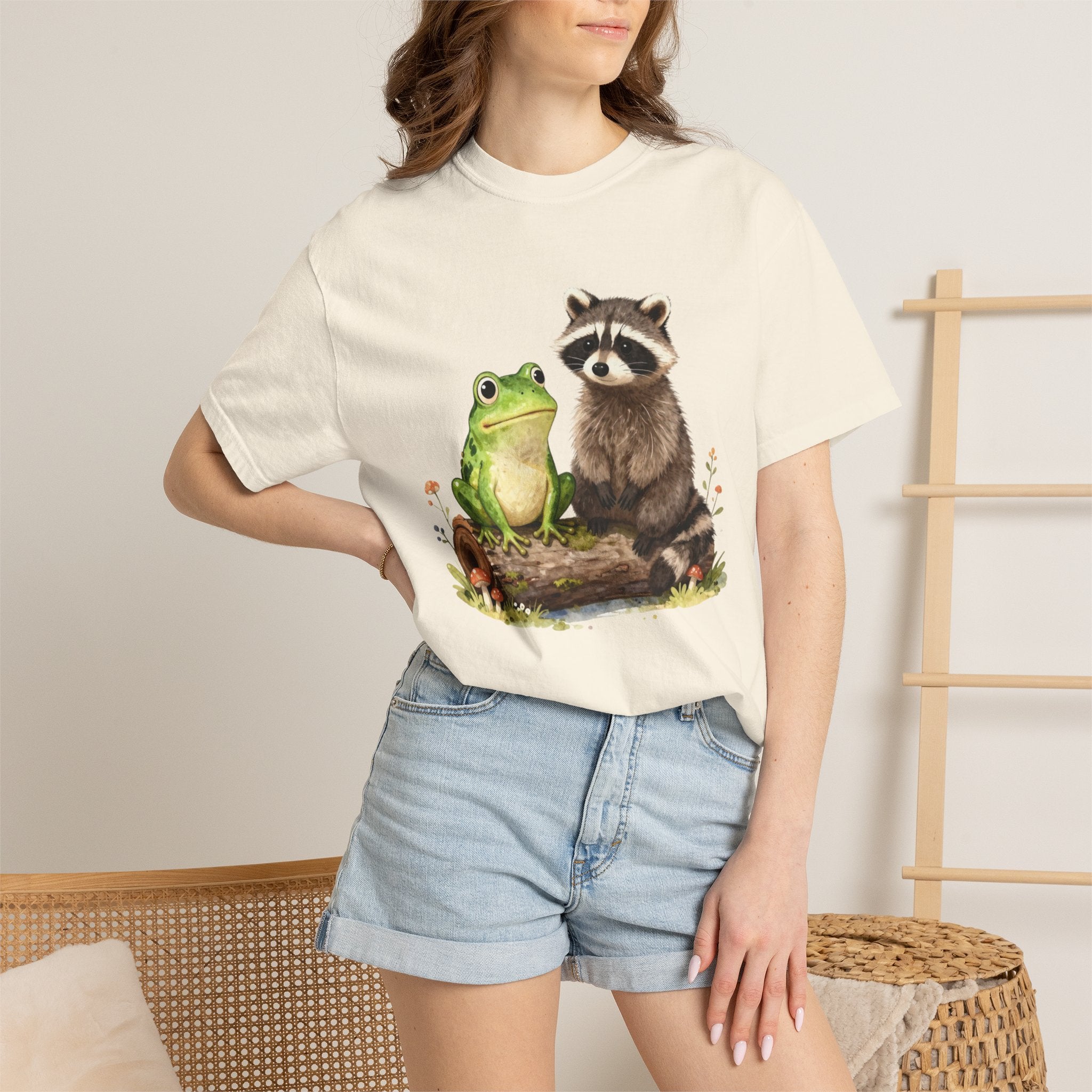 Frog & Raccoon Friends T‑Shirt — Cute Woodland Animal Graphic Tee