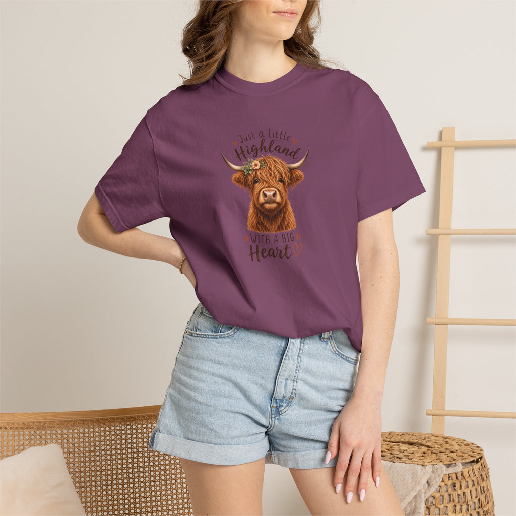 Highland Cow T-Shirt — "Just a Little Highland with a Big Heart" Cute Cow Graphic Tee