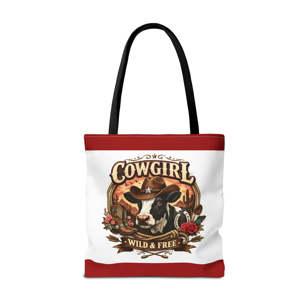Cowgirl Tote Bag – "Cowgirl Wild & Free" Western Cow Print Tote