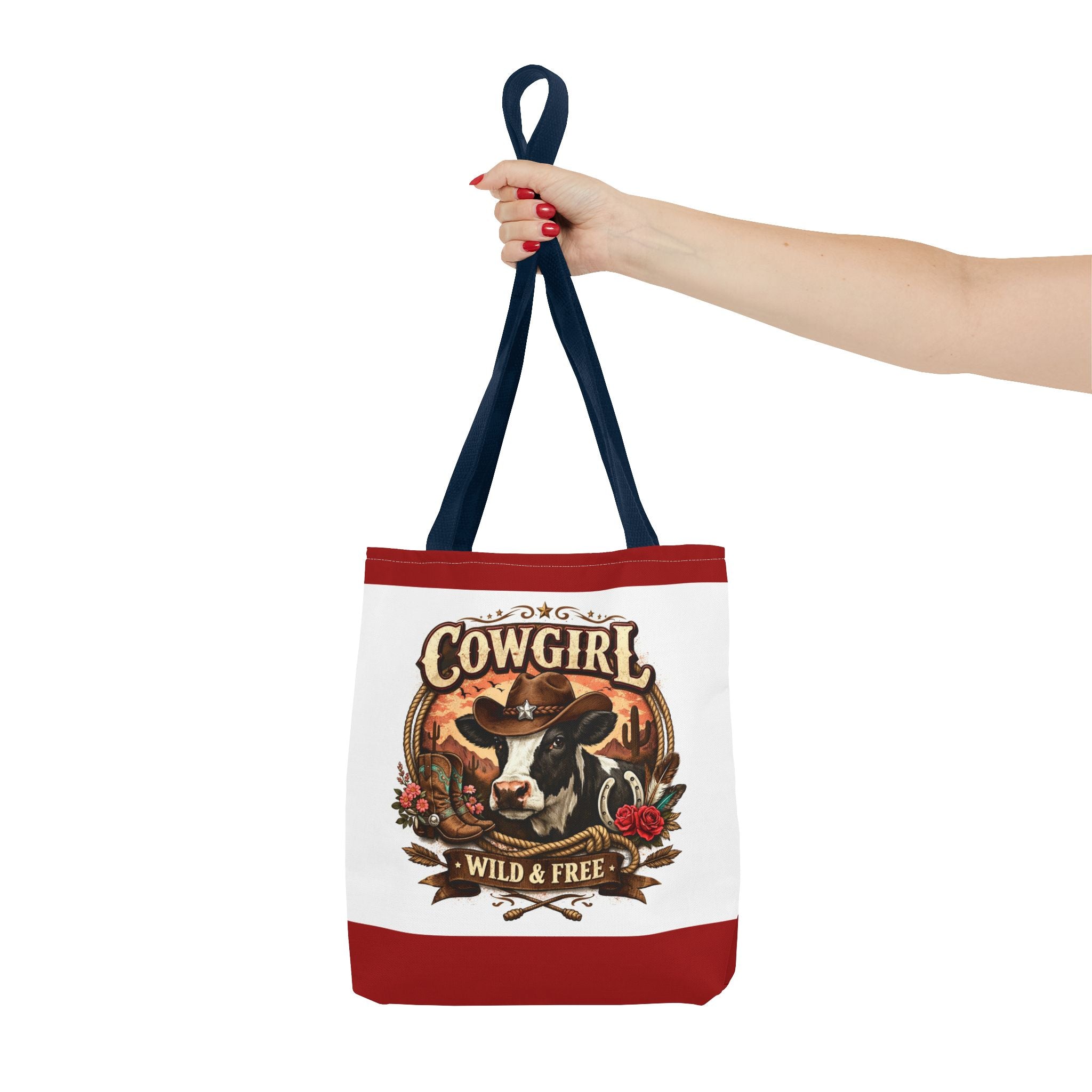Cowgirl Tote Bag – "Cowgirl Wild & Free" Western Cow Print Tote