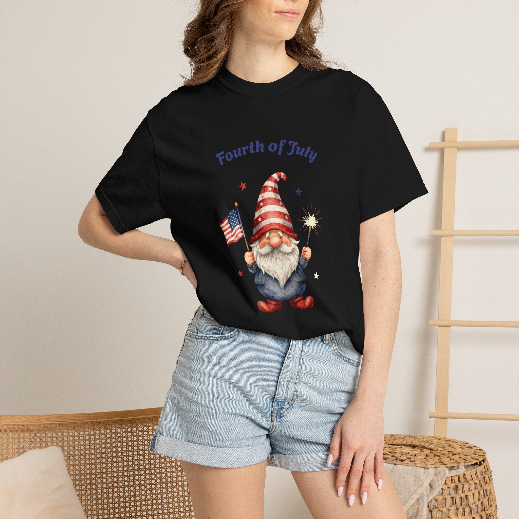 Fourth of July Gnome T-Shirt — Patriotic Flag & Firework Graphic Tee