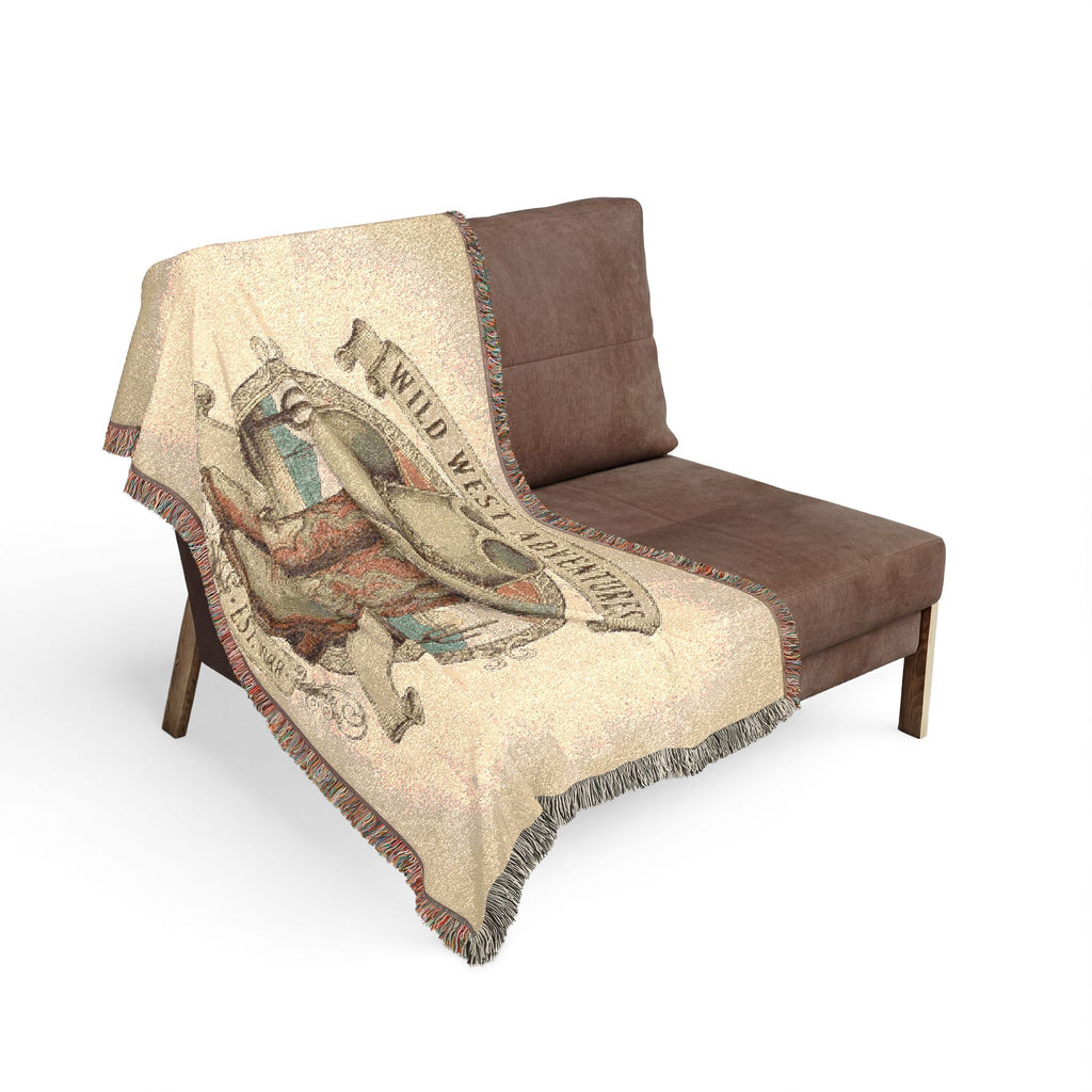 Western Adventure Woven Blanket — Cowboy Boots & Hat Throw