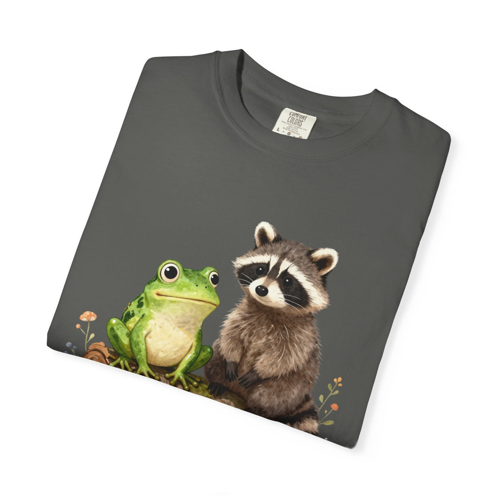 Frog & Raccoon Friends T‑Shirt — Cute Woodland Animal Graphic Tee