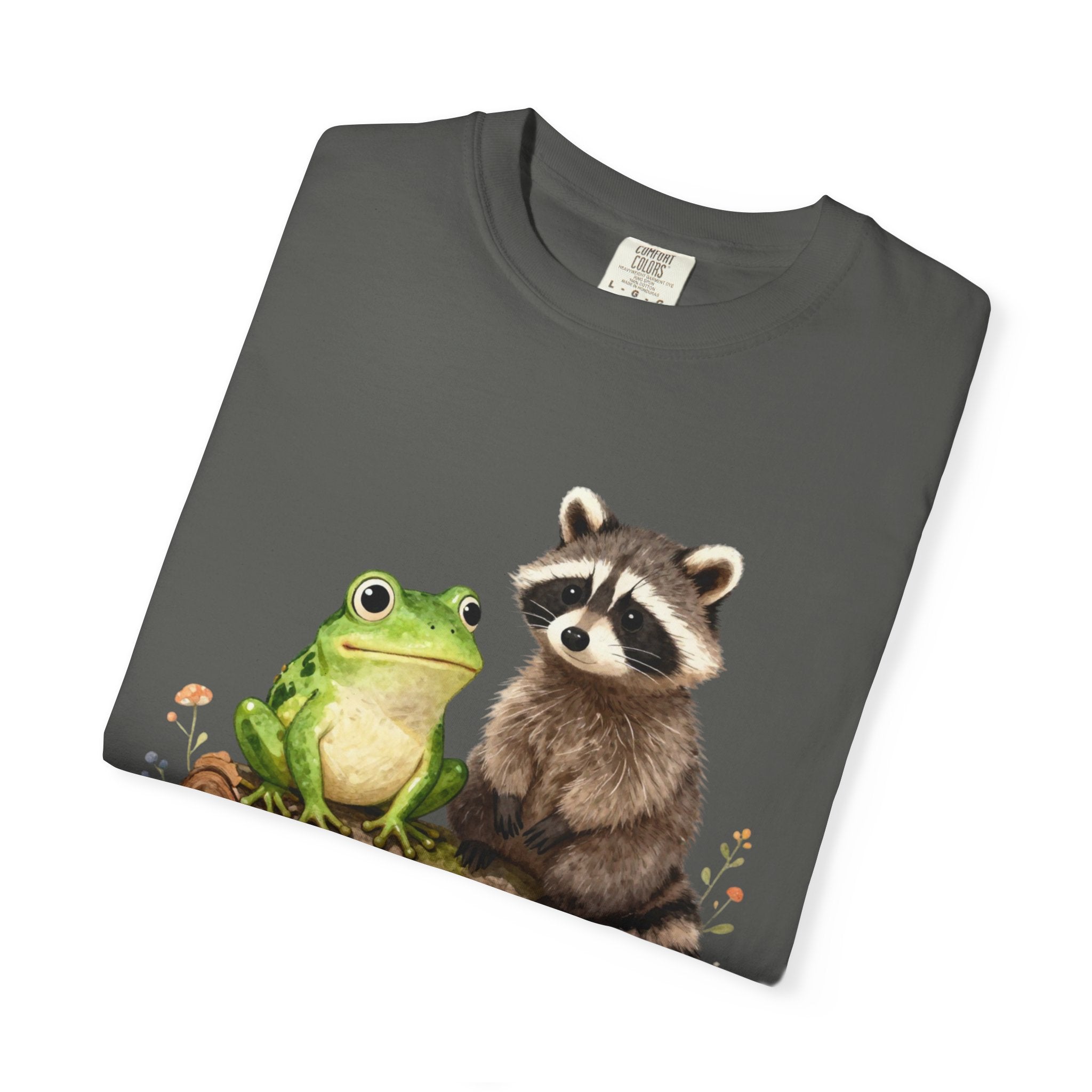 Frog & Raccoon Friends T‑Shirt — Cute Woodland Animal Graphic Tee