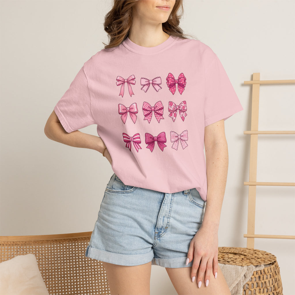 Pink Bow Pattern T-Shirt — Cute Ribbon Graphic Tee