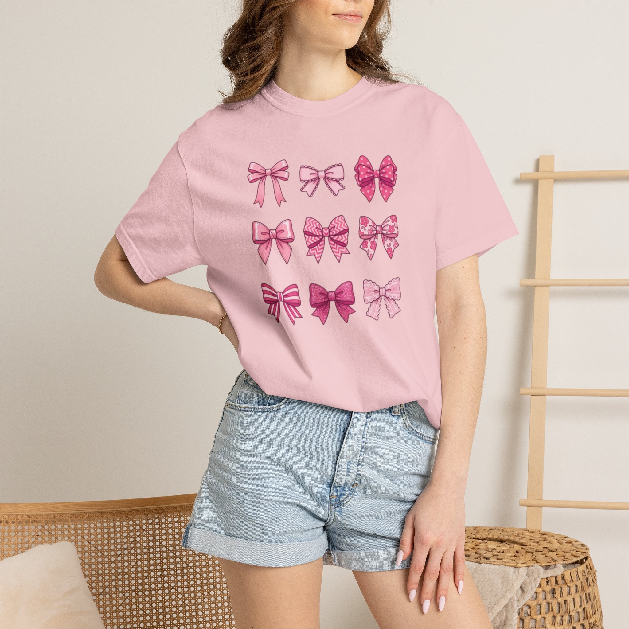 Pink Bow Pattern T-Shirt — Cute Ribbon Graphic Tee