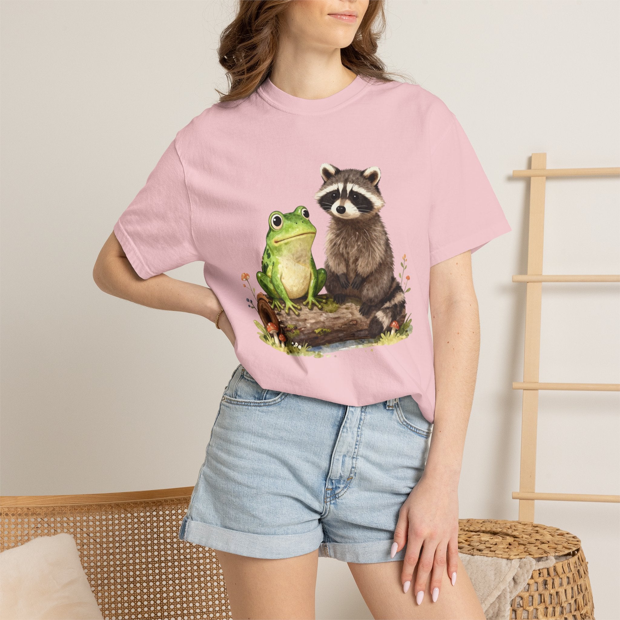 Frog & Raccoon Friends T‑Shirt — Cute Woodland Animal Graphic Tee