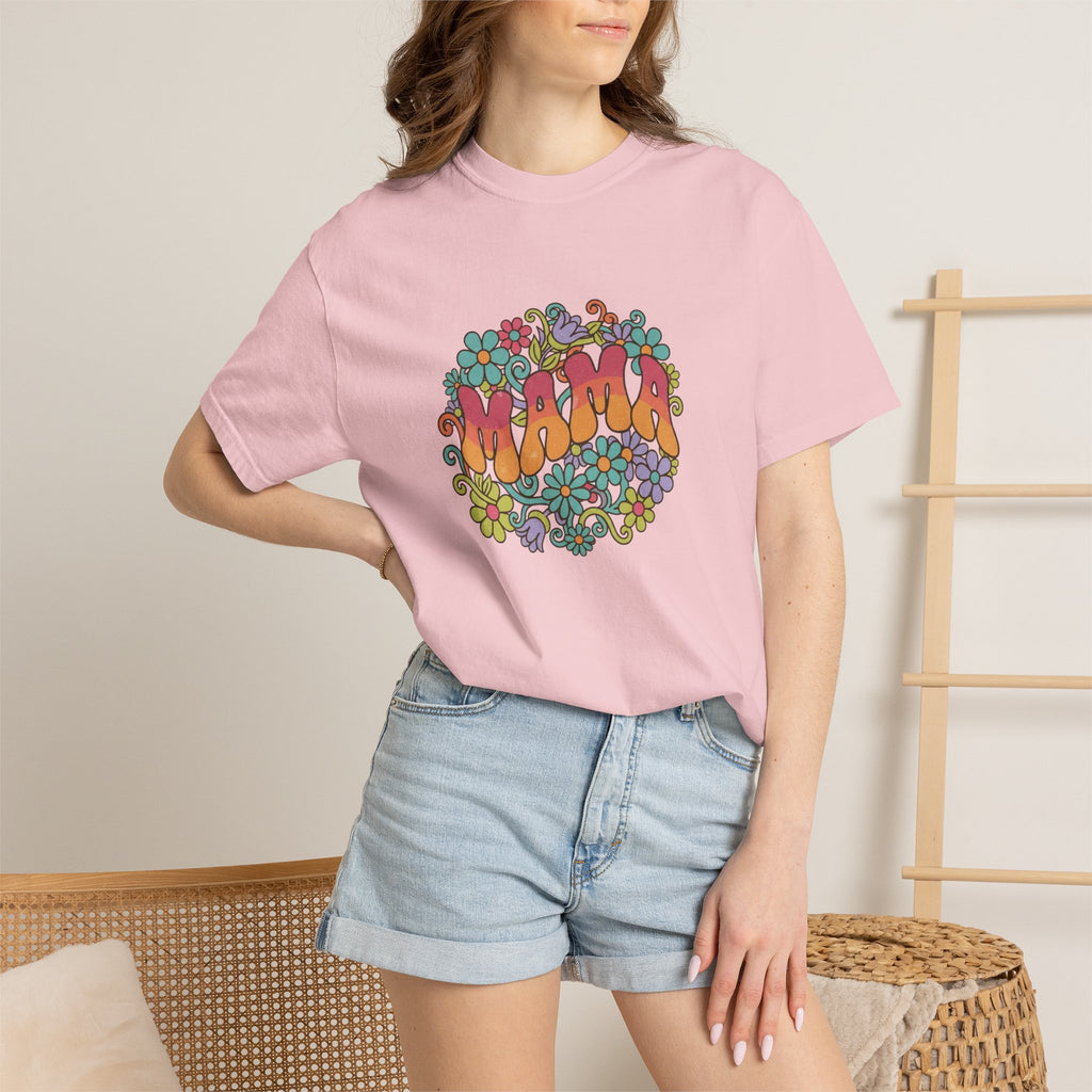 Mama Floral Retro T-Shirt — Vintage Hippie Flower Power Tee for Moms