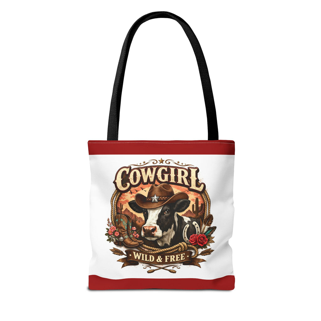 Cowgirl Tote Bag – "Cowgirl Wild & Free" Western Cow Print Tote