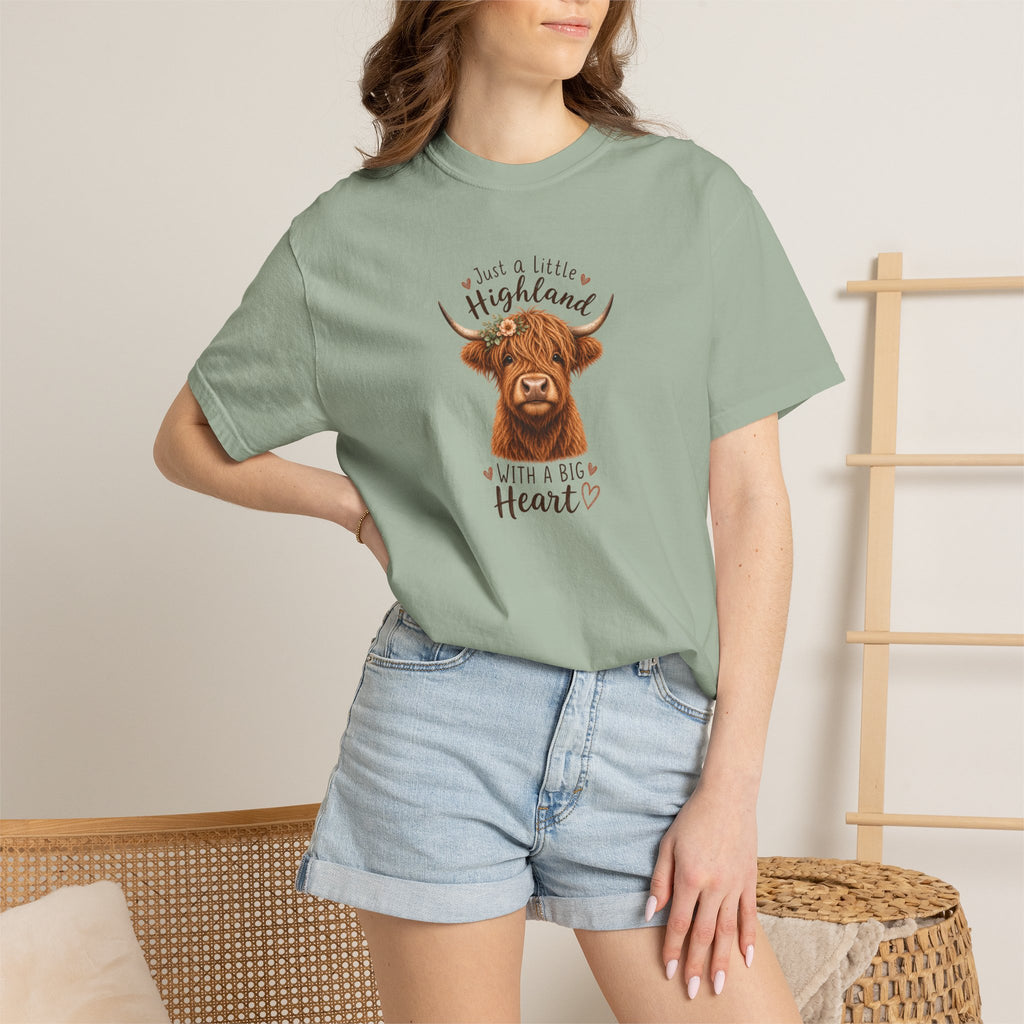 Highland Cow T-Shirt — "Just a Little Highland with a Big Heart" Cute Cow Graphic Tee