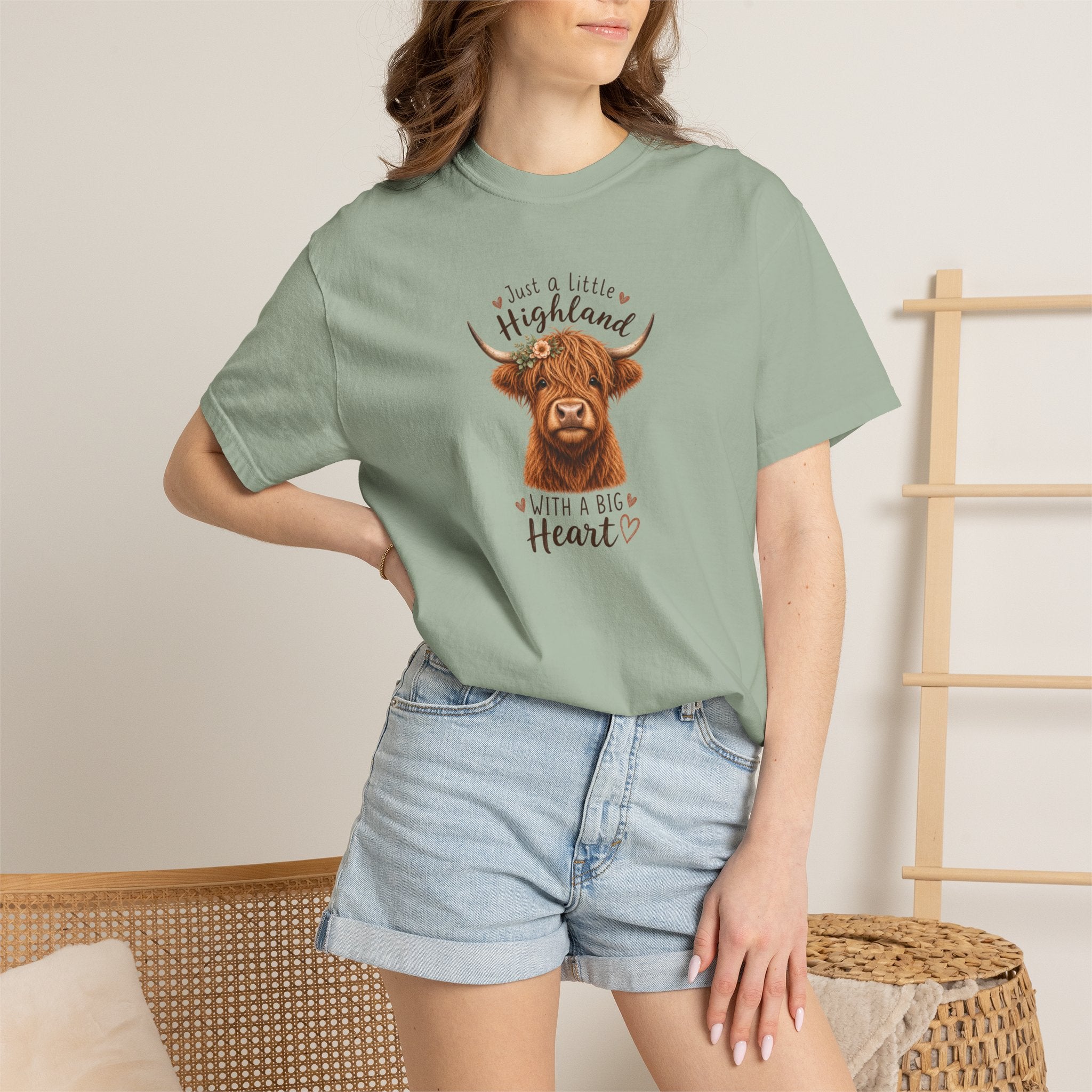 Highland Cow T-Shirt — "Just a Little Highland with a Big Heart" Cute Cow Graphic Tee