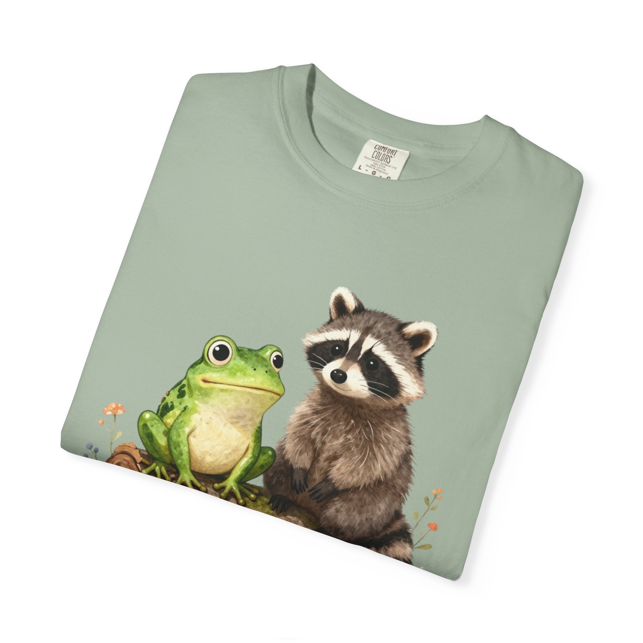 Frog & Raccoon Friends T‑Shirt — Cute Woodland Animal Graphic Tee
