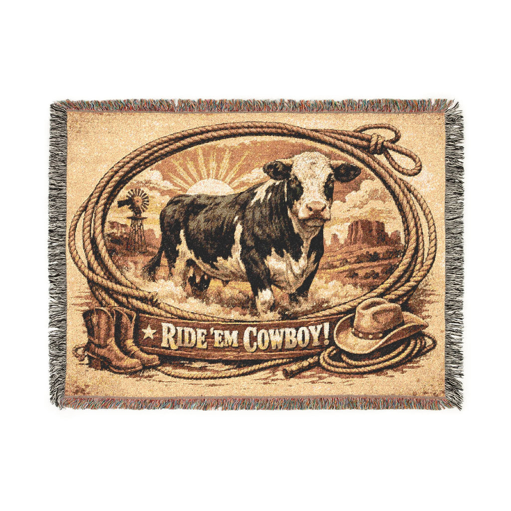Woven Blanket - 'Ride 'Em Cowboy' Western Cattle Throw Blanket