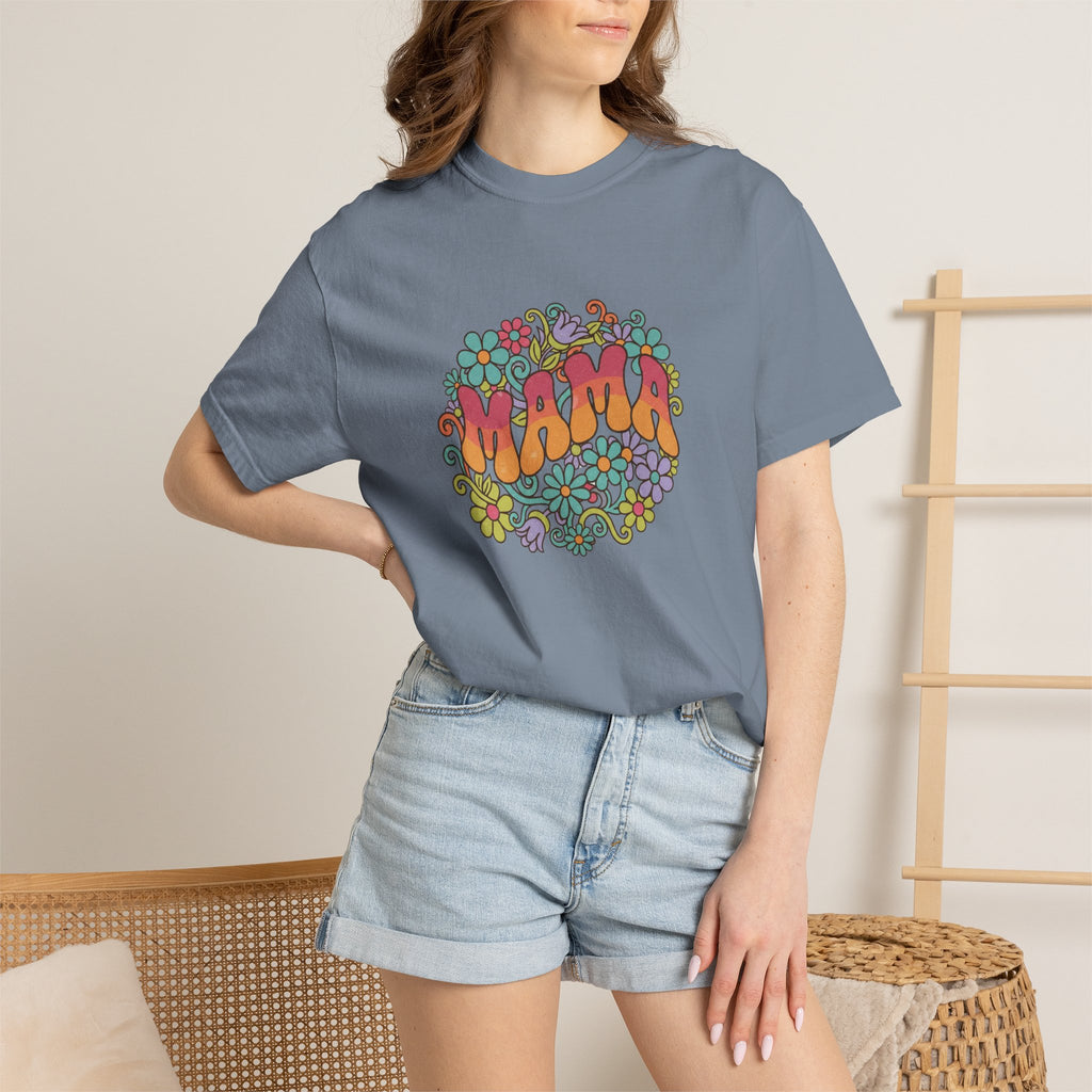 Mama Floral Retro T-Shirt — Vintage Hippie Flower Power Tee for Moms