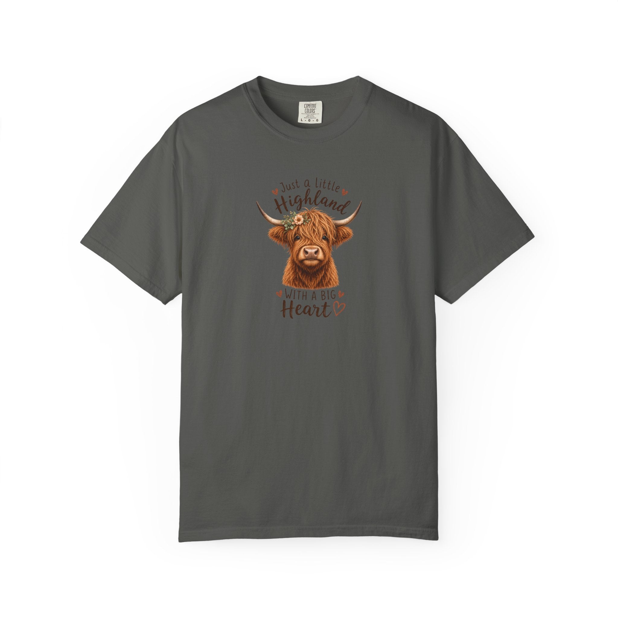 Highland Cow T-Shirt — "Just a Little Highland with a Big Heart" Cute Cow Graphic Tee