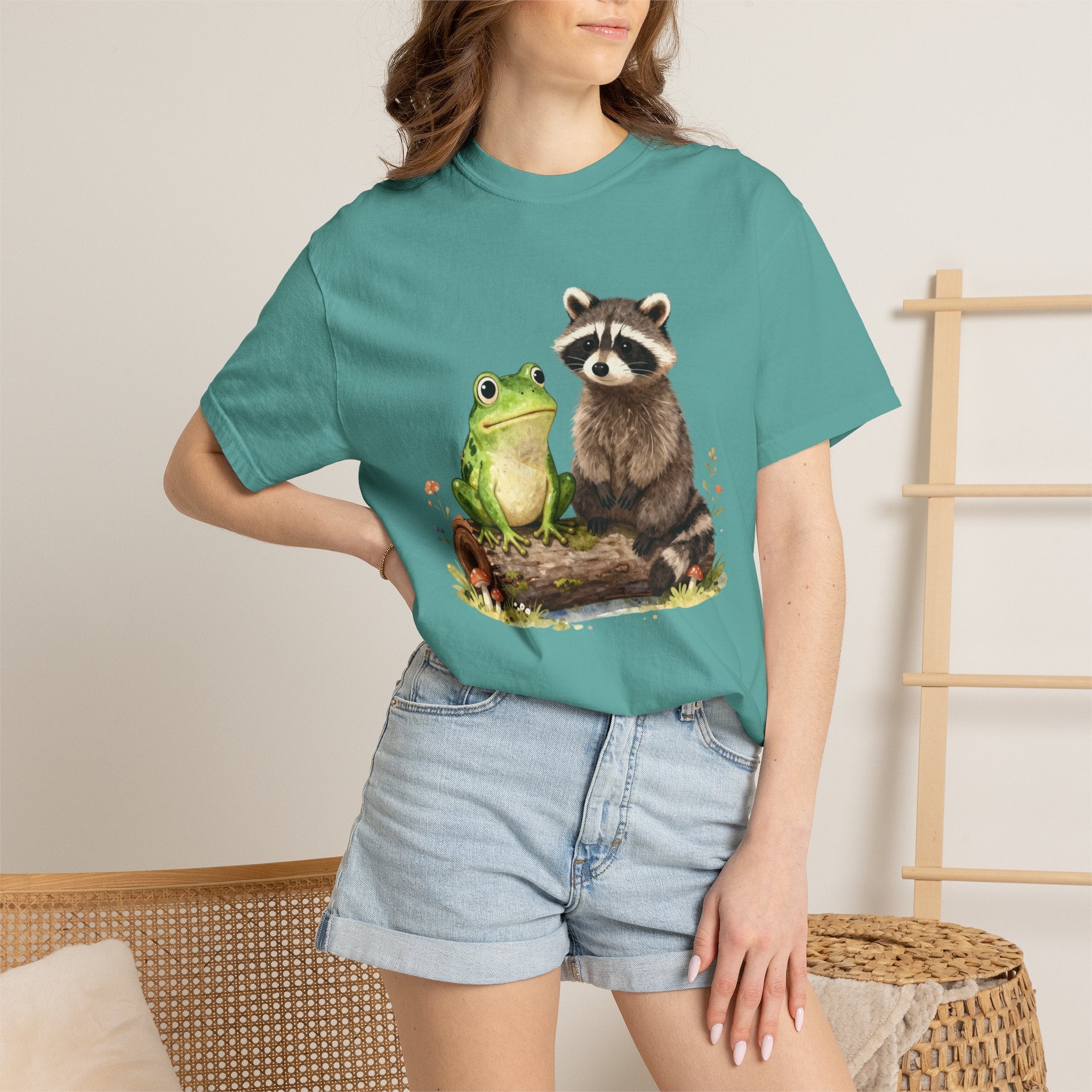 Frog & Raccoon Friends T‑Shirt — Cute Woodland Animal Graphic Tee