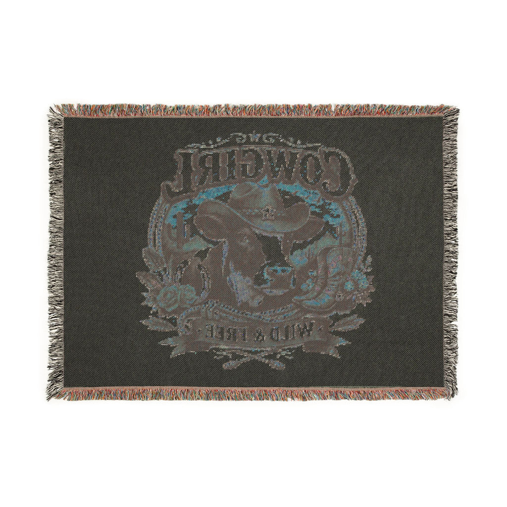 Cowgirl Woven Blanket – 'Wild & Free' Western Cow Print Throw
