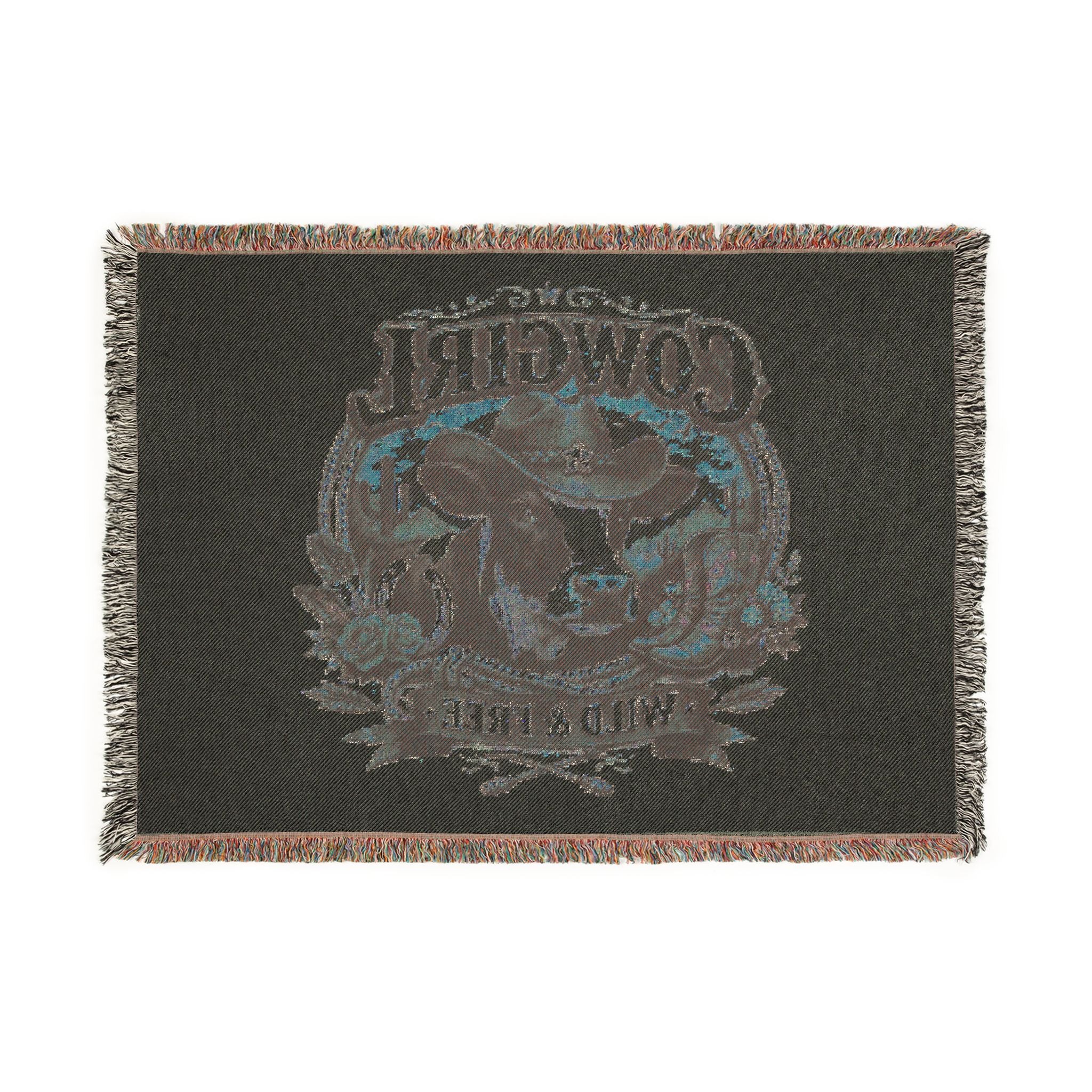Cowgirl Woven Blanket – 'Wild & Free' Western Cow Print Throw