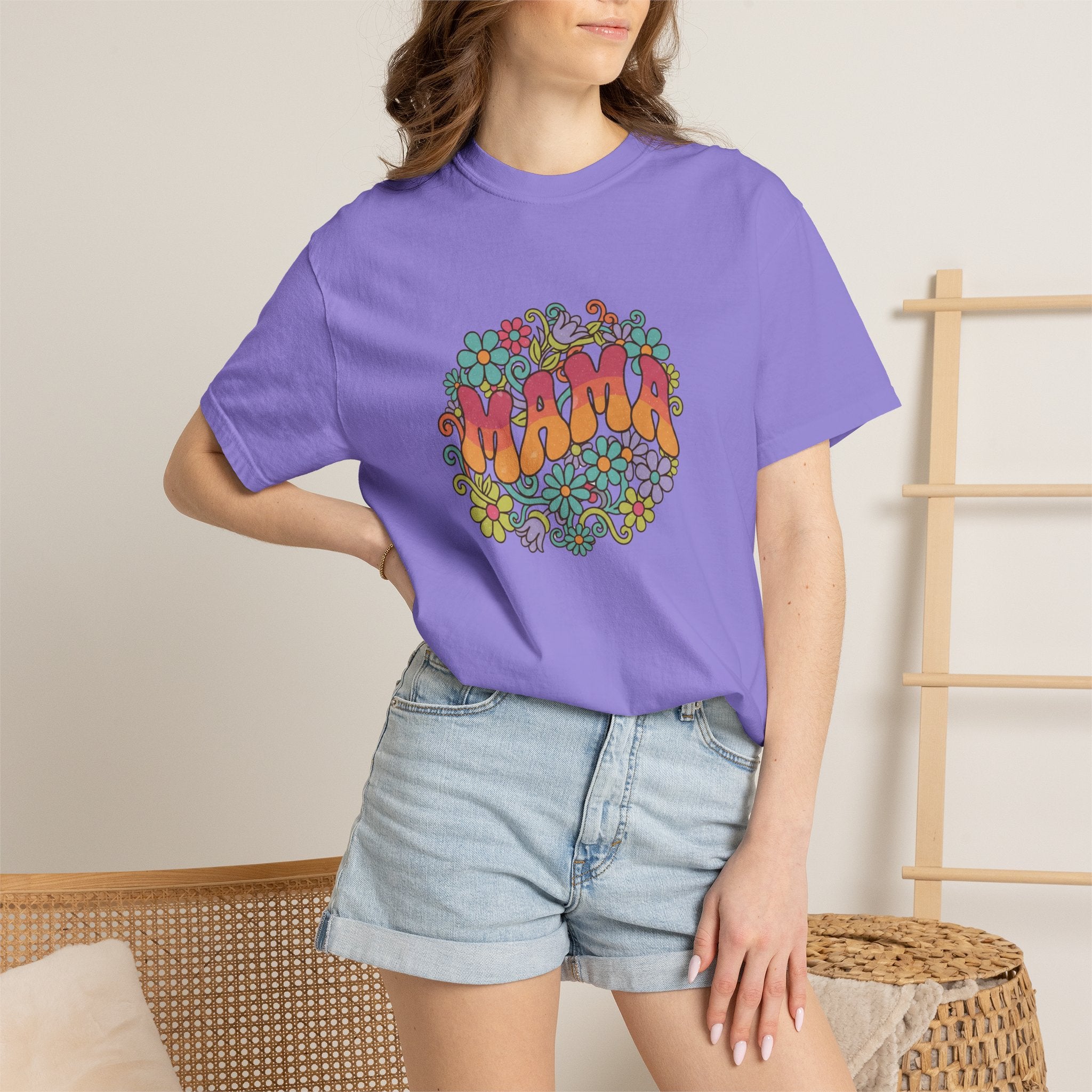 Mama Floral Retro T-Shirt — Vintage Hippie Flower Power Tee for Moms