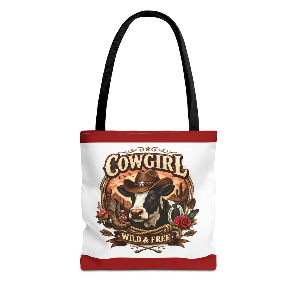 Cowgirl Tote Bag – "Cowgirl Wild & Free" Western Cow Print Tote
