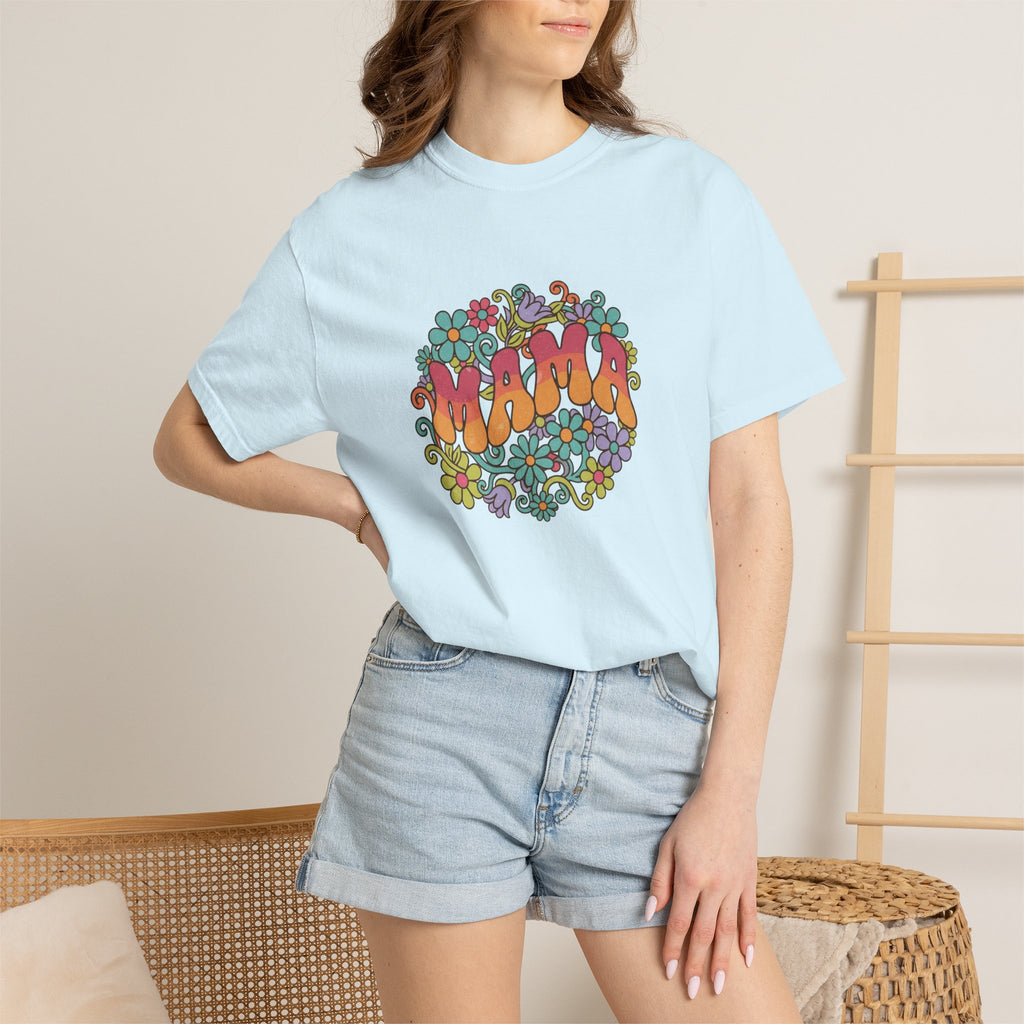 Mama Floral Retro T-Shirt — Vintage Hippie Flower Power Tee for Moms