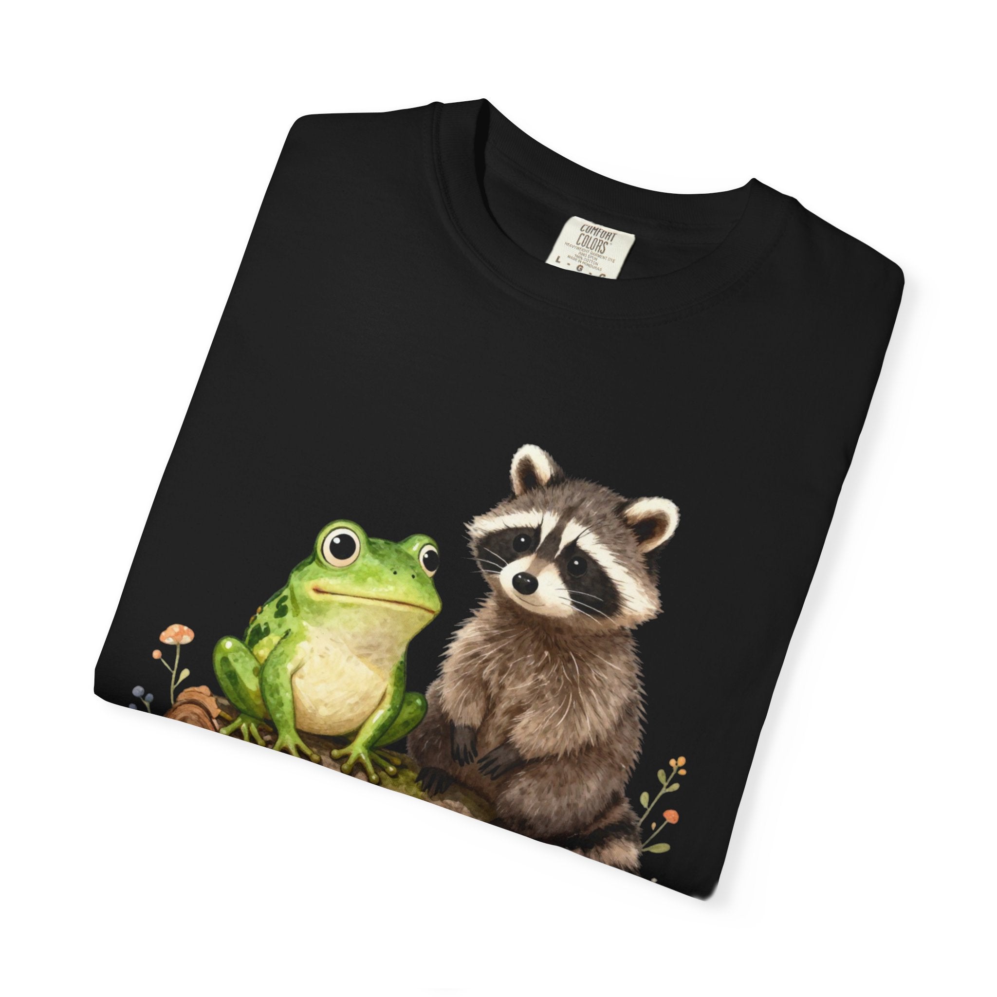 Frog & Raccoon Friends T‑Shirt — Cute Woodland Animal Graphic Tee