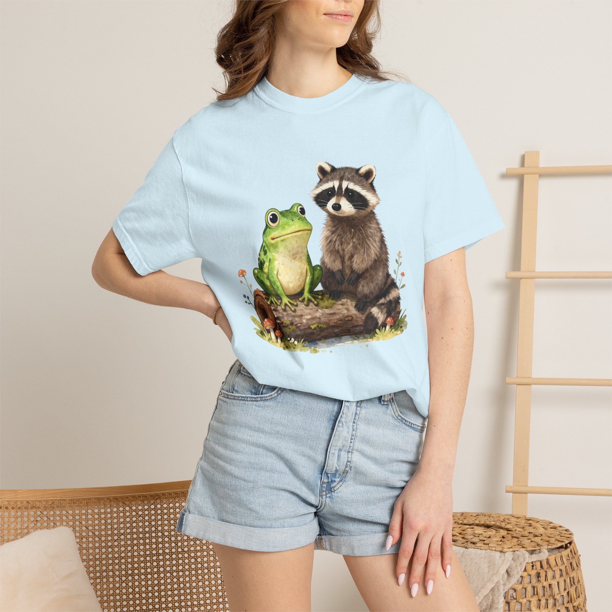 Frog & Raccoon Friends T‑Shirt — Cute Woodland Animal Graphic Tee