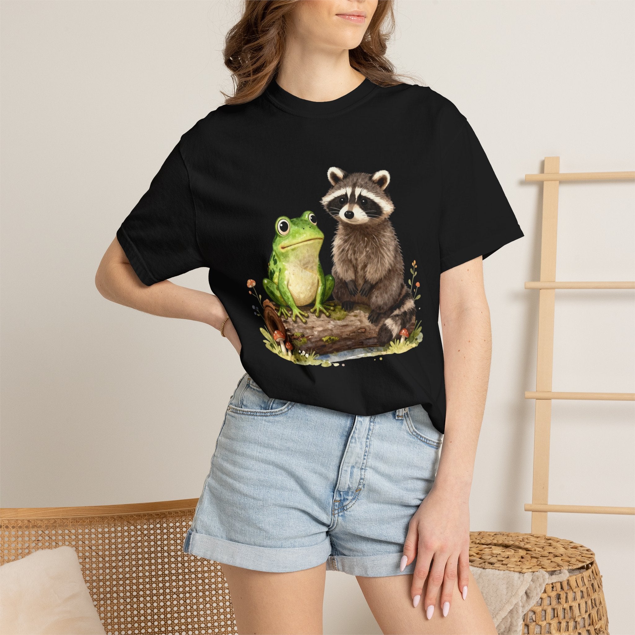 Frog & Raccoon Friends T‑Shirt — Cute Woodland Animal Graphic Tee