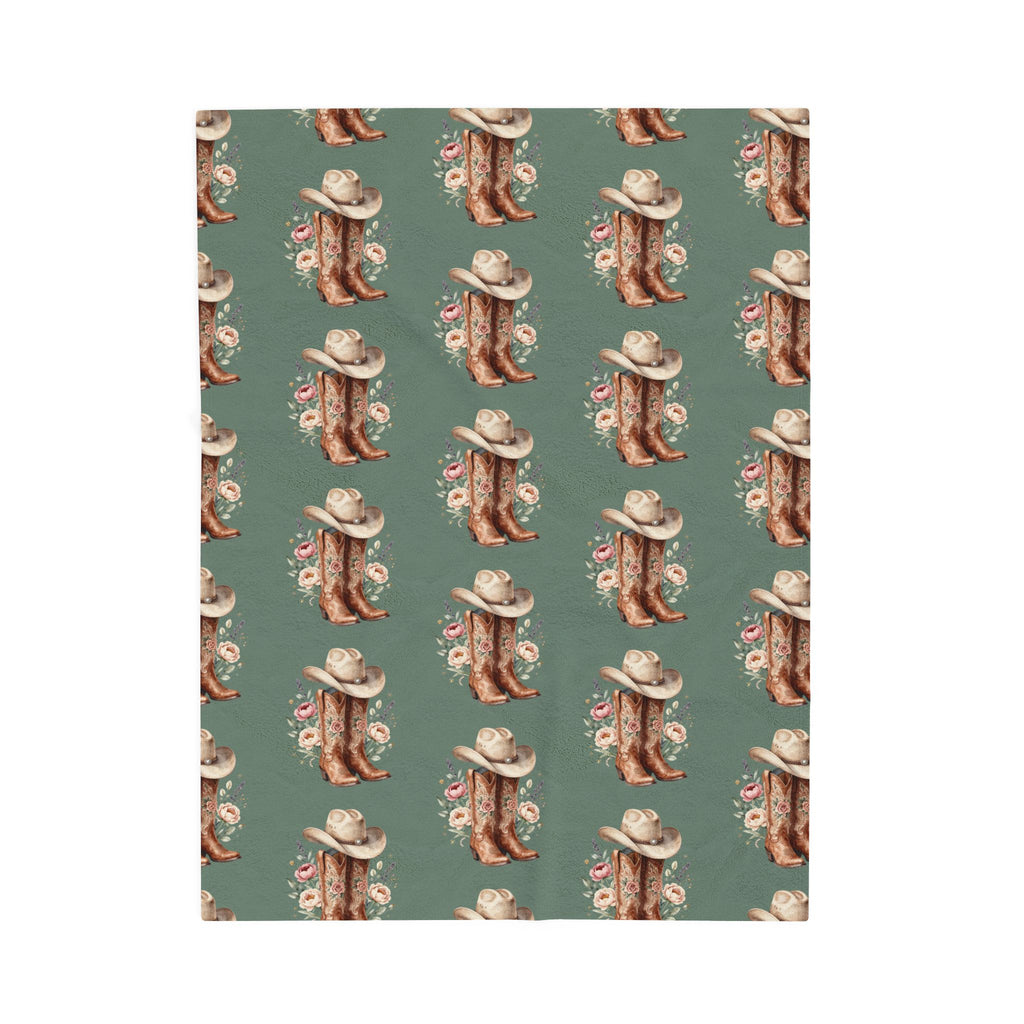 Cowgirl Boot Floral Velveteen Plush Blanket