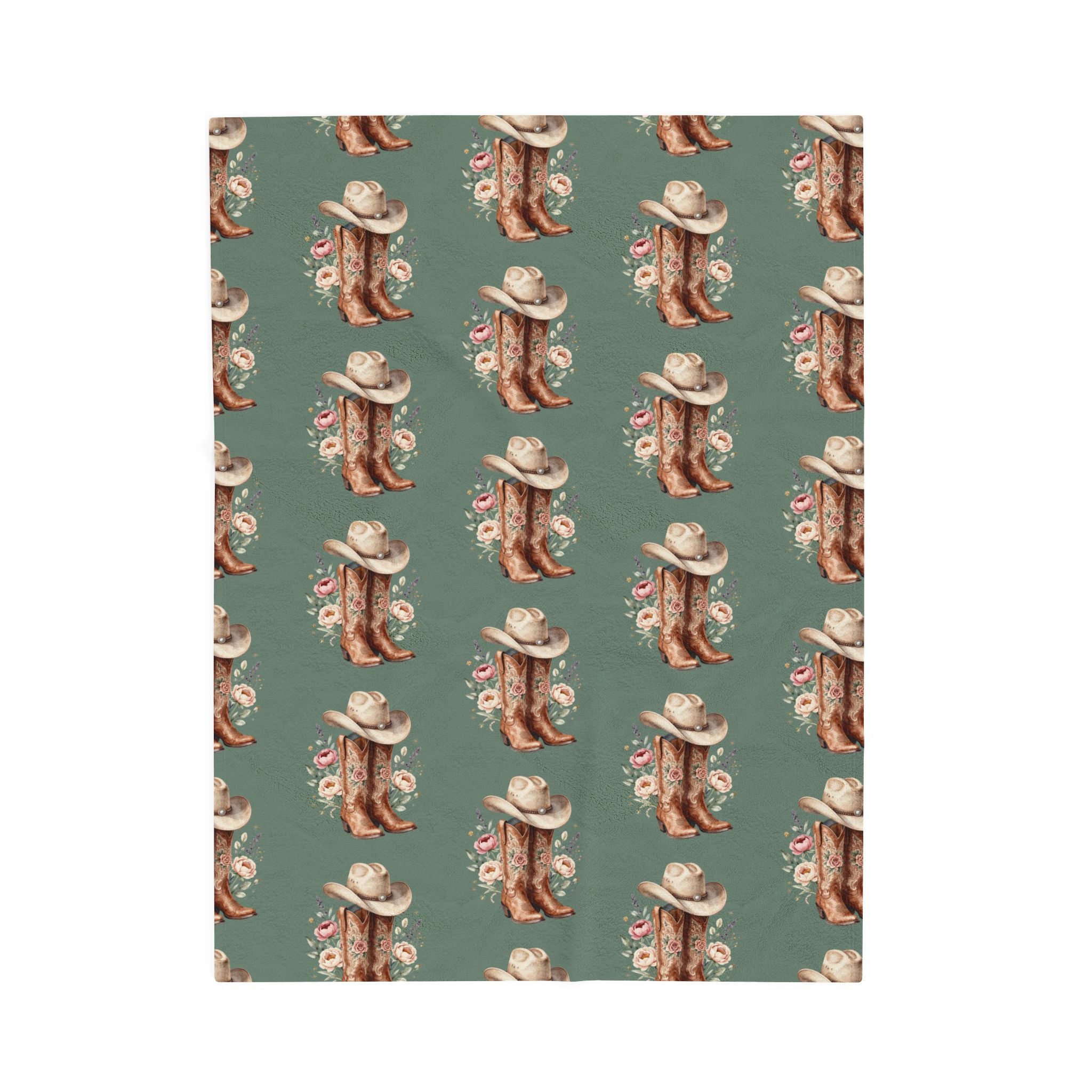 Cowgirl Boot Floral Velveteen Plush Blanket