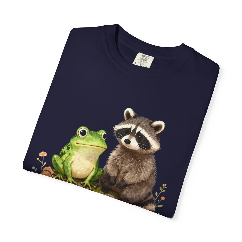 Frog & Raccoon Friends T‑Shirt — Cute Woodland Animal Graphic Tee