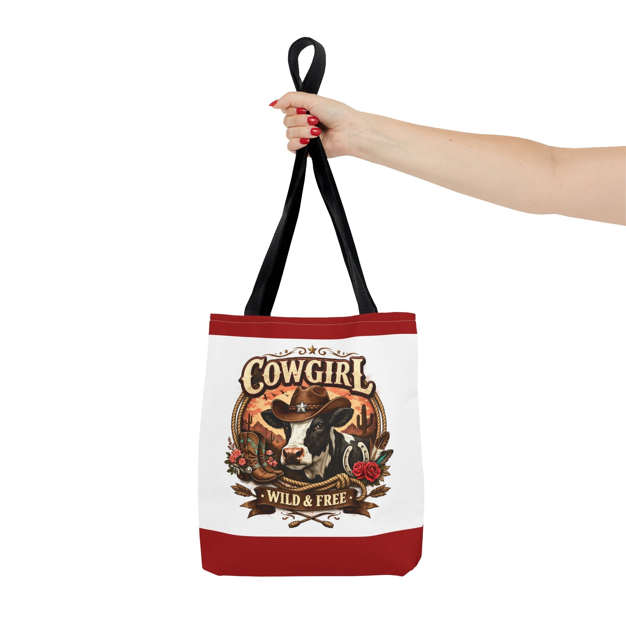 Cowgirl Tote Bag – "Cowgirl Wild & Free" Western Cow Print Tote