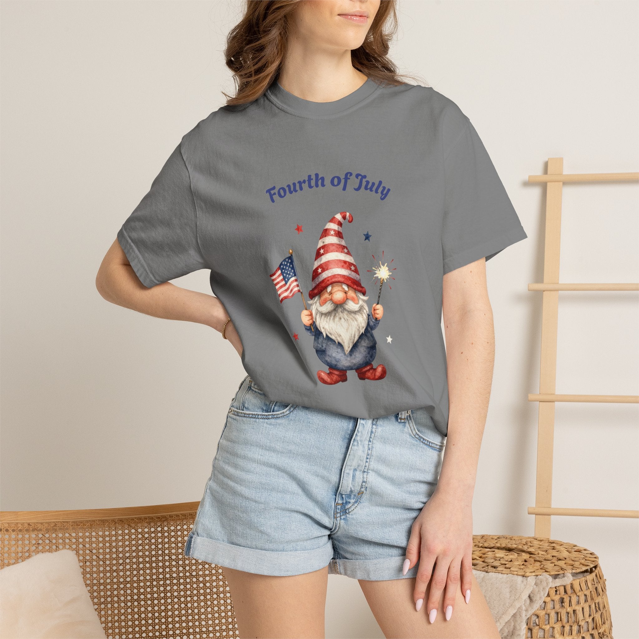 Fourth of July Gnome T-Shirt — Patriotic Flag & Firework Graphic Tee