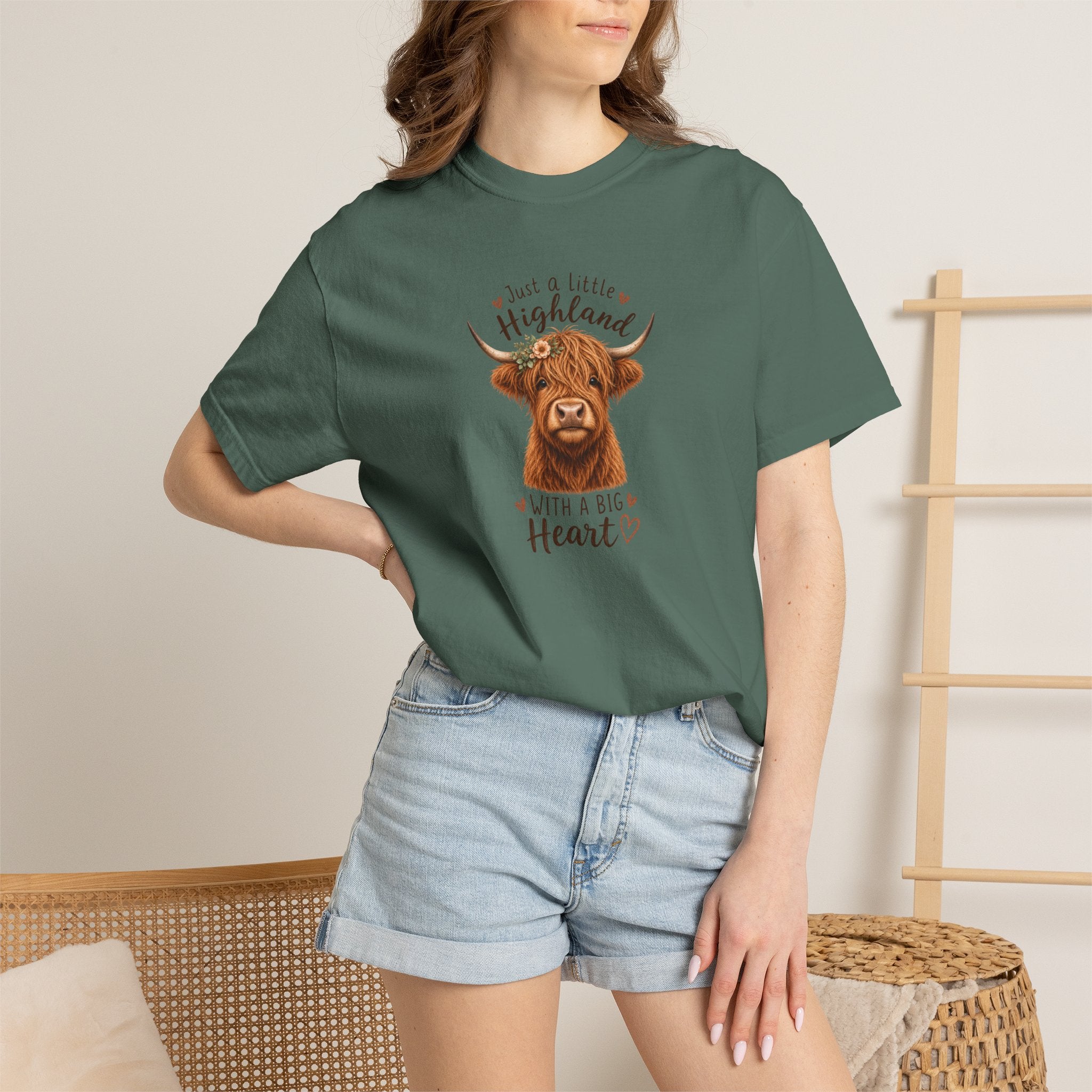 Highland Cow T-Shirt — "Just a Little Highland with a Big Heart" Cute Cow Graphic Tee