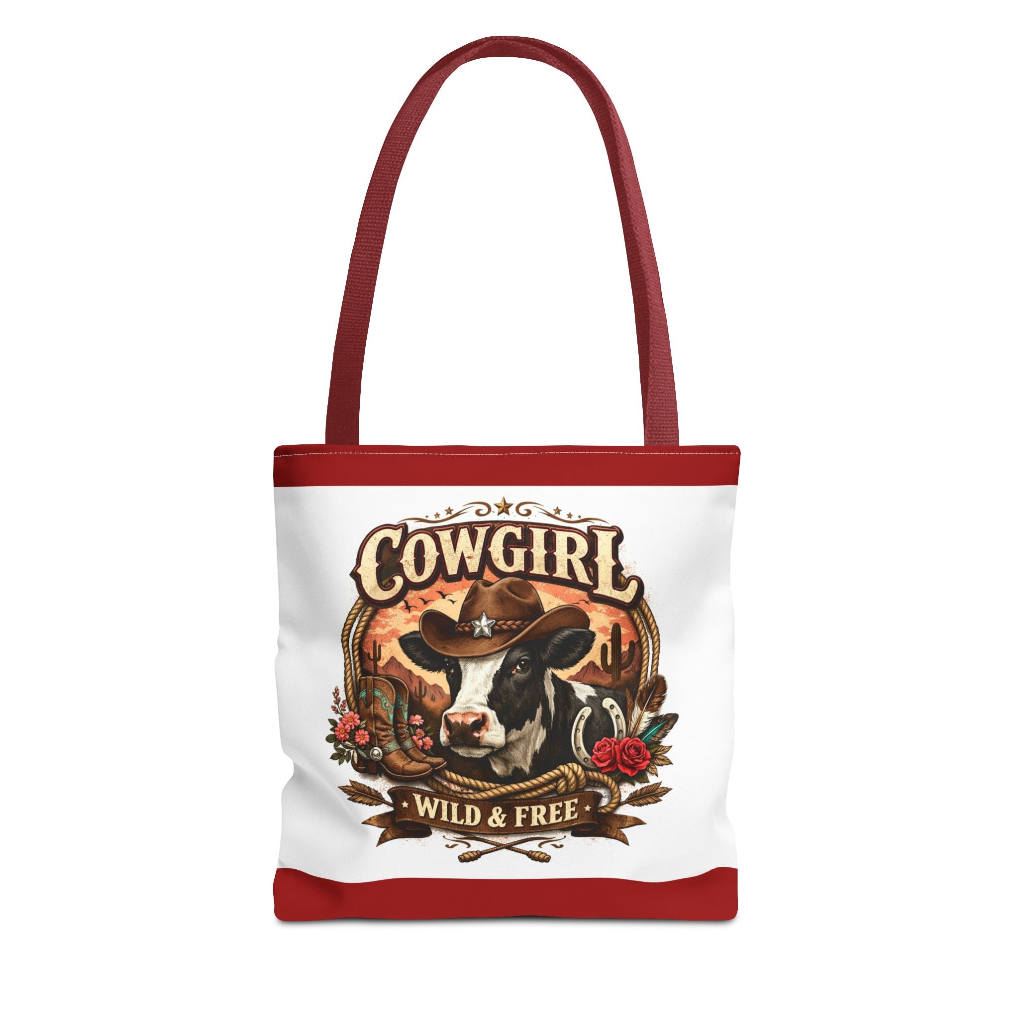 Cowgirl Tote Bag – "Cowgirl Wild & Free" Western Cow Print Tote