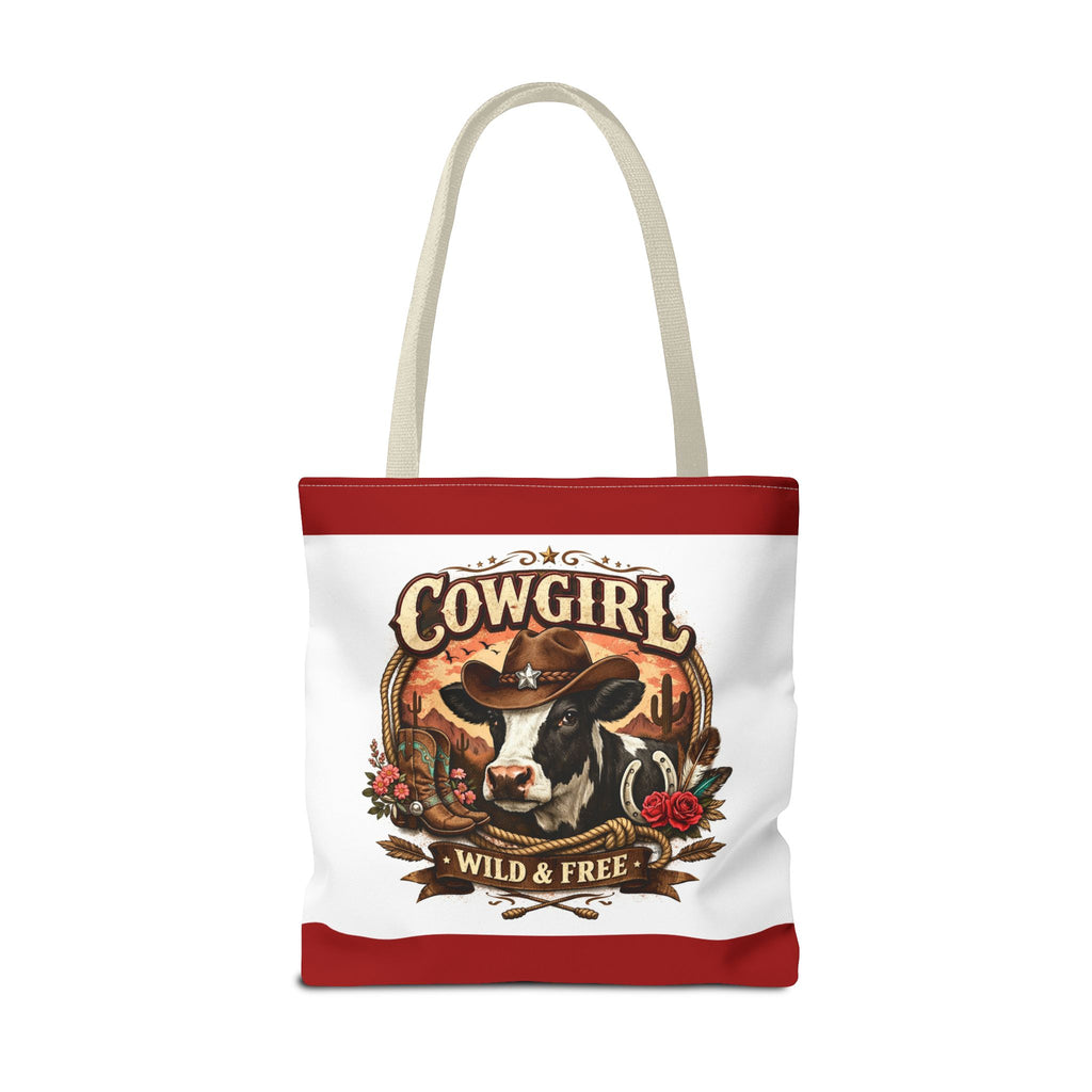 Cowgirl Tote Bag – "Cowgirl Wild & Free" Western Cow Print Tote