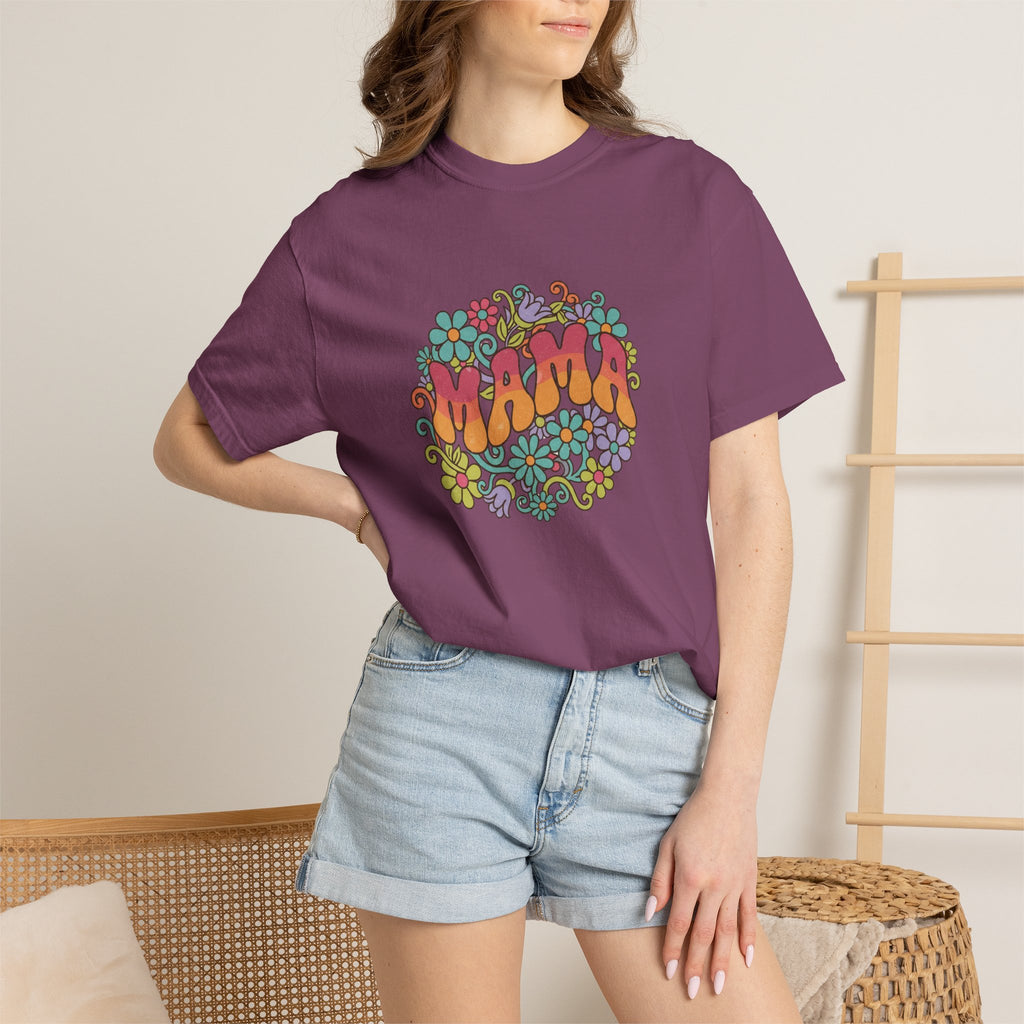 Mama Floral Retro T-Shirt — Vintage Hippie Flower Power Tee for Moms