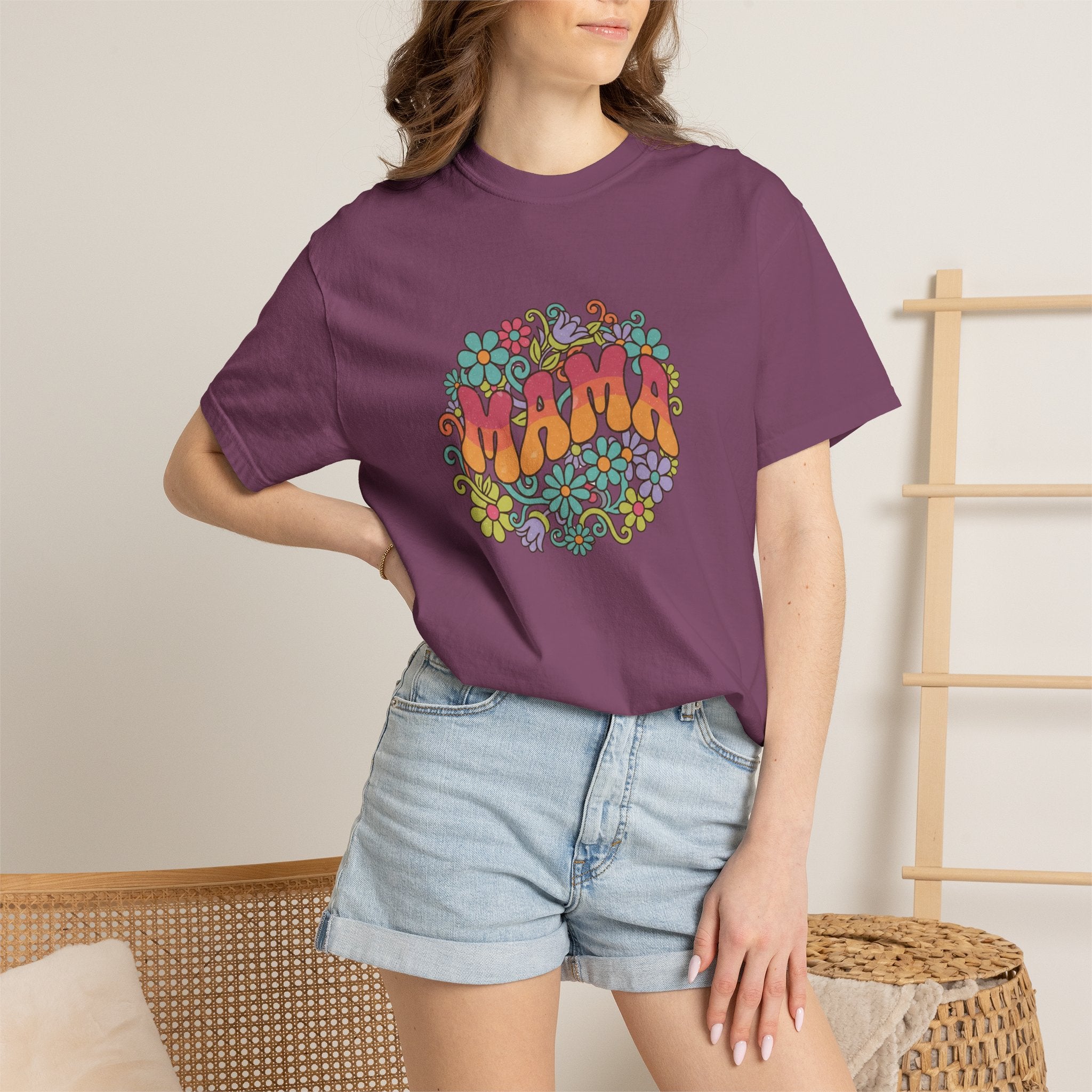 Mama Floral Retro T-Shirt — Vintage Hippie Flower Power Tee for Moms