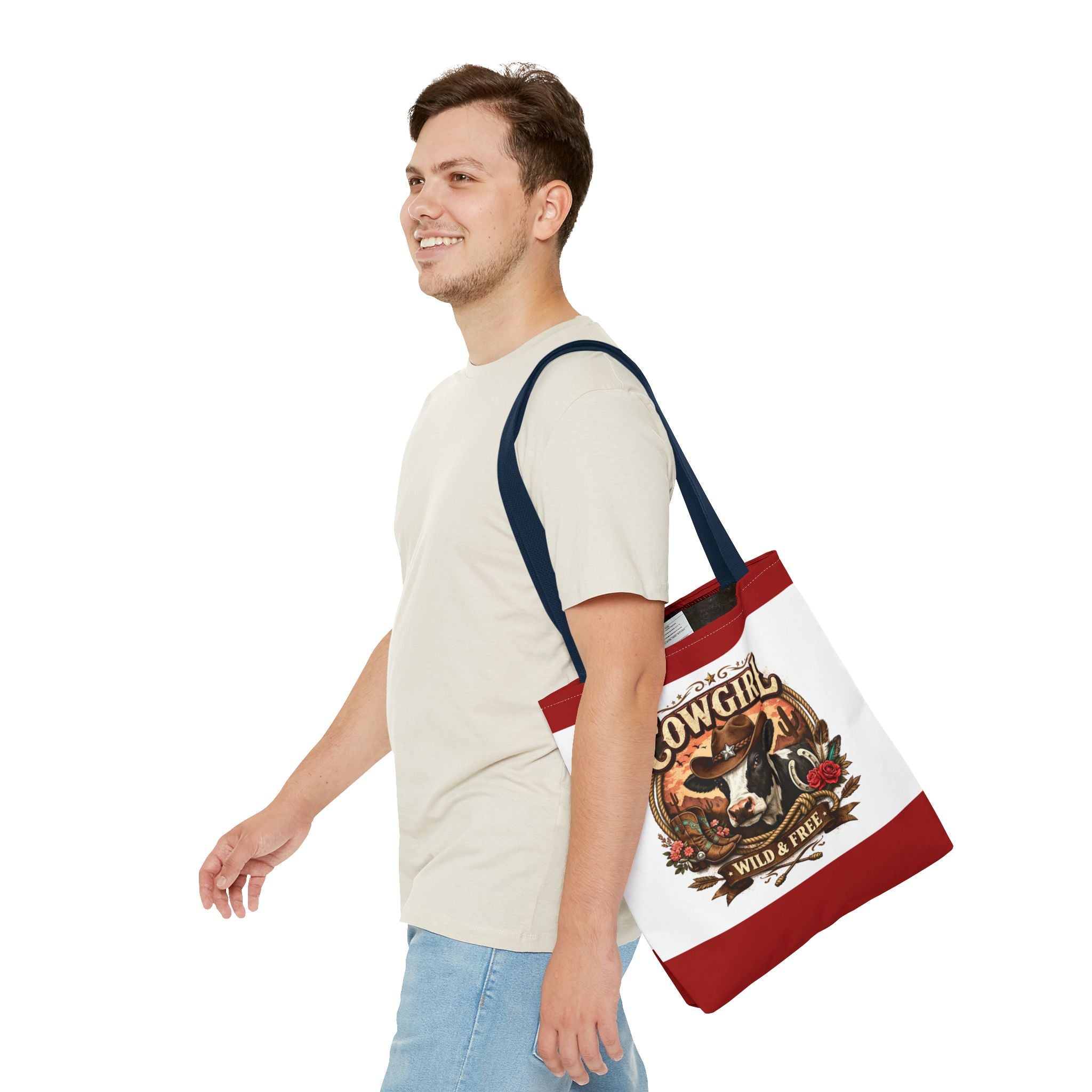 Cowgirl Tote Bag – "Cowgirl Wild & Free" Western Cow Print Tote