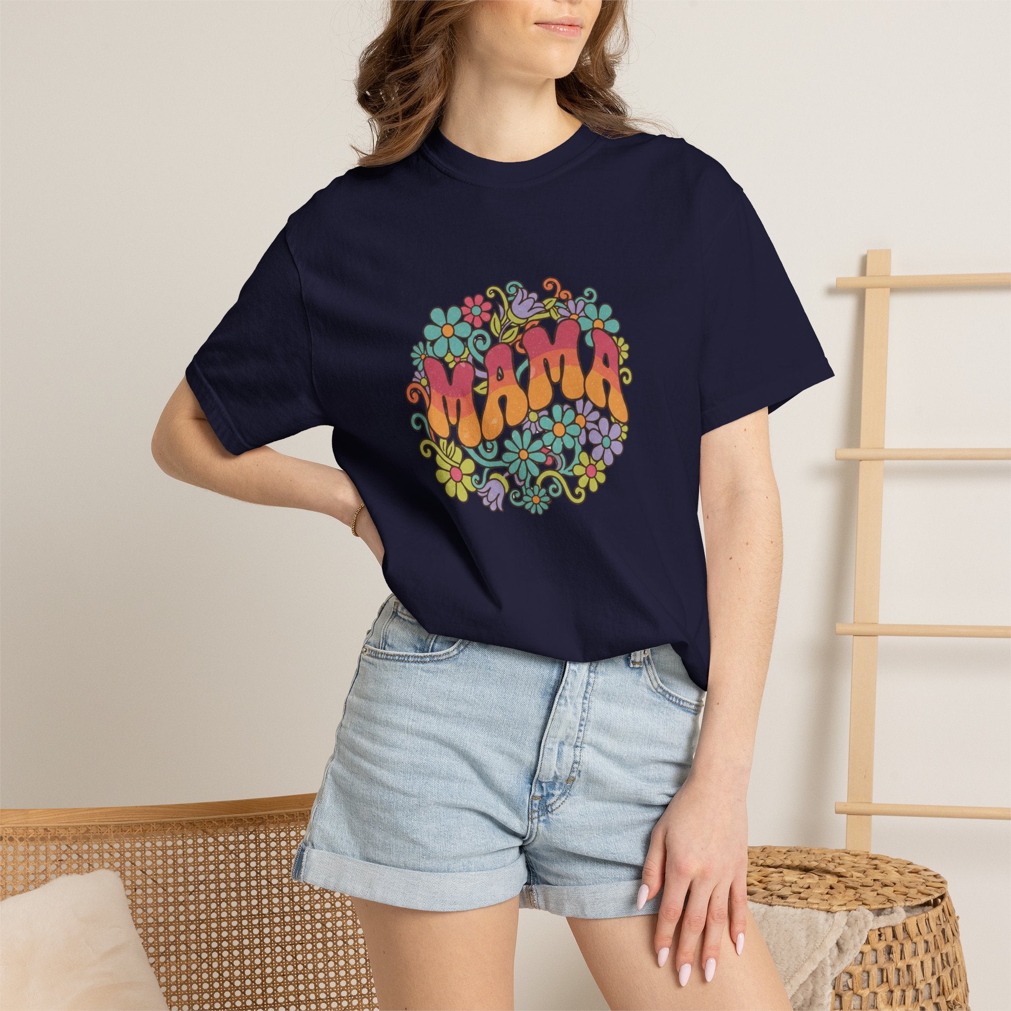 Mama Floral Retro T-Shirt — Vintage Hippie Flower Power Tee for Moms