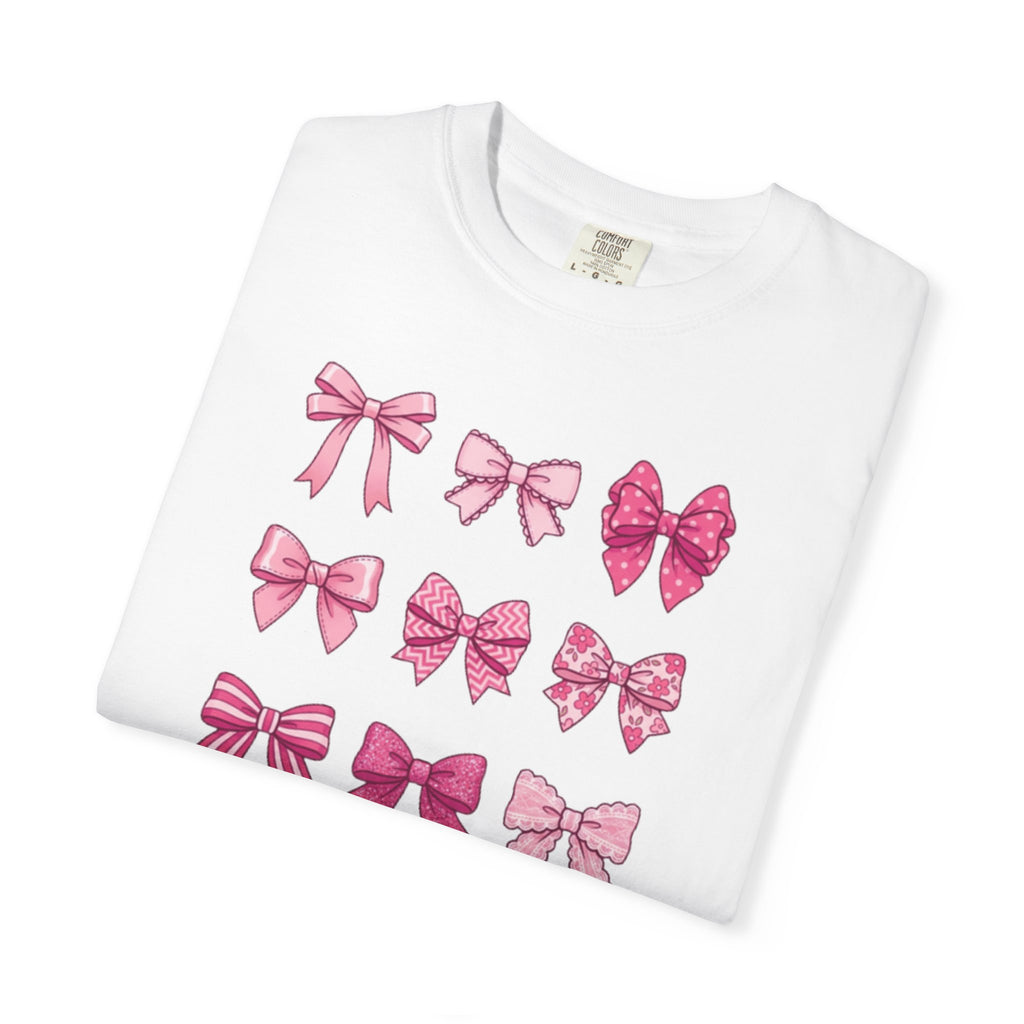 Pink Bow Pattern T-Shirt — Cute Ribbon Graphic Tee