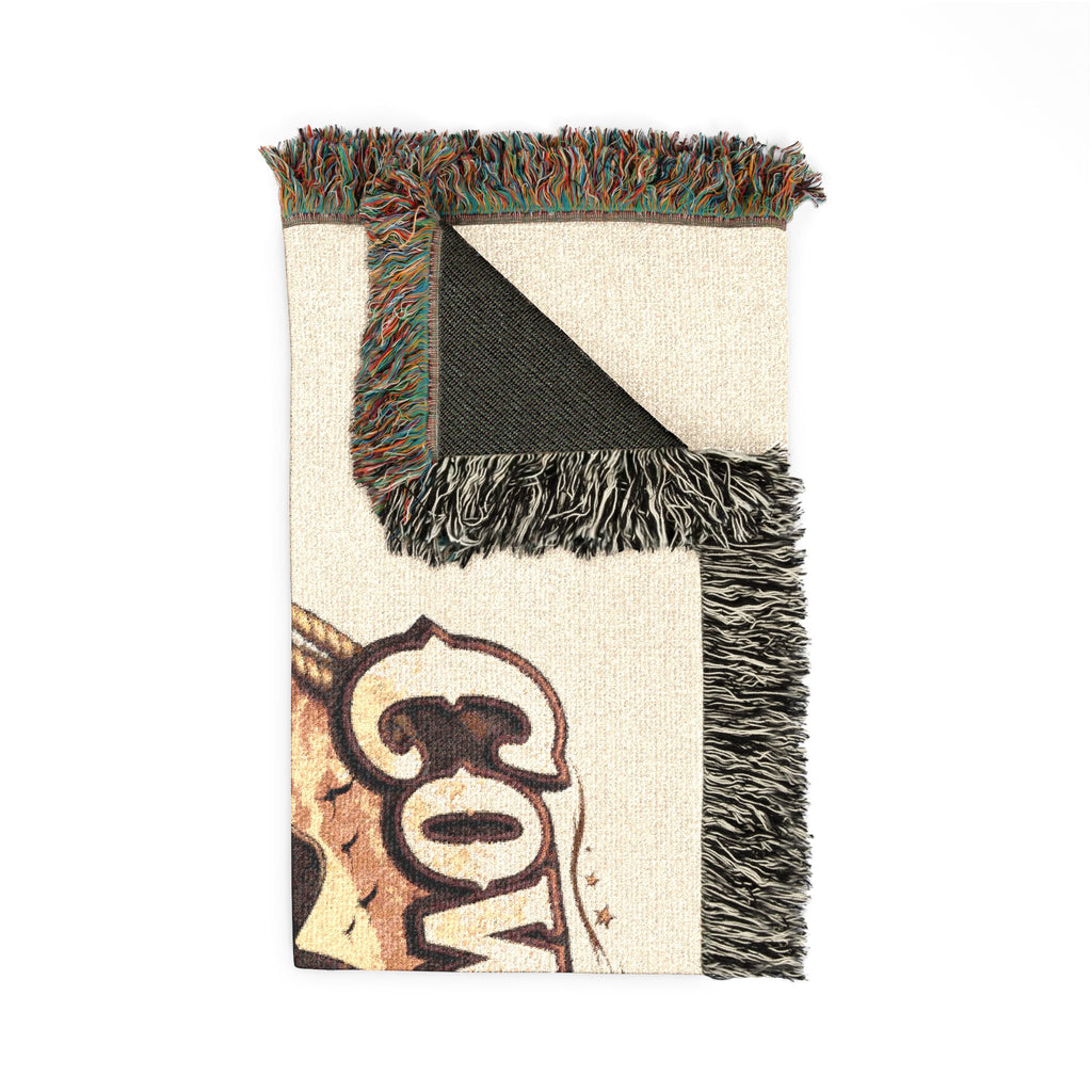 Cowgirl Woven Blanket – 'Wild & Free' Western Cow Print Throw