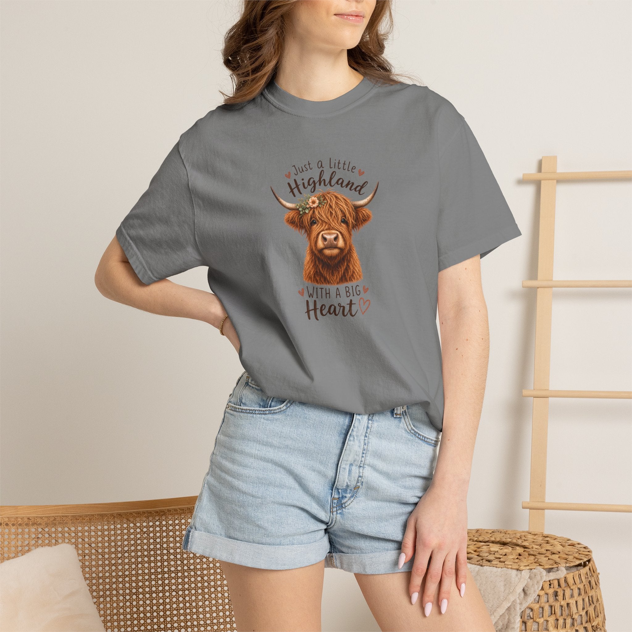 Highland Cow T-Shirt — "Just a Little Highland with a Big Heart" Cute Cow Graphic Tee