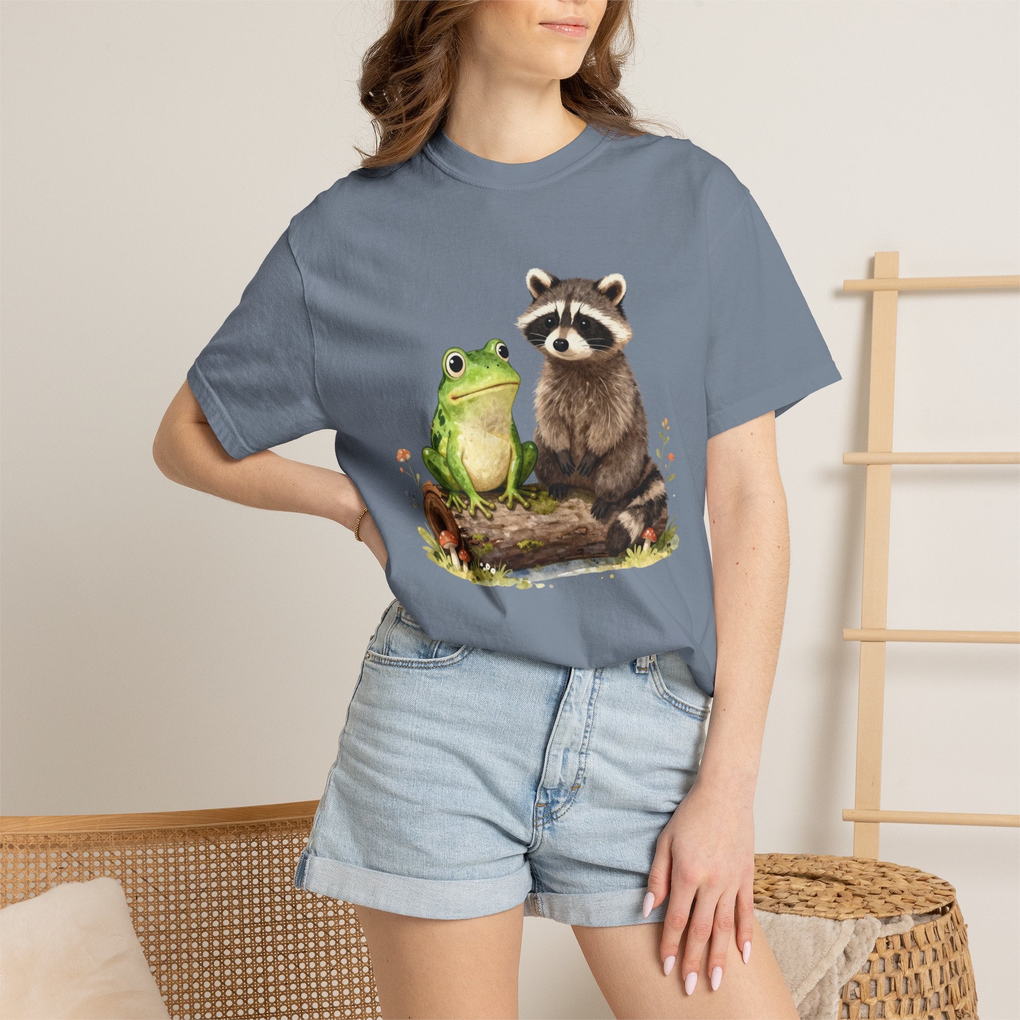 Frog & Raccoon Friends T‑Shirt — Cute Woodland Animal Graphic Tee