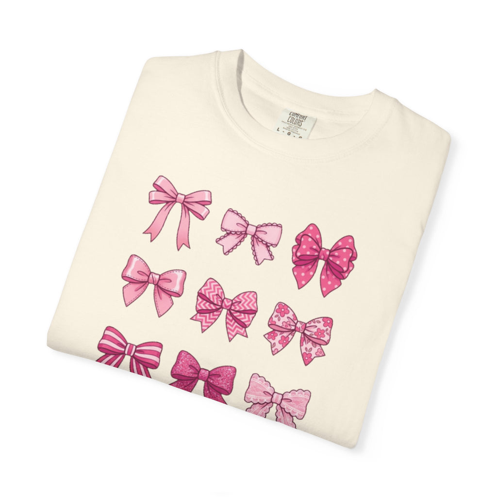 Pink Bow Pattern T-Shirt — Cute Ribbon Graphic Tee
